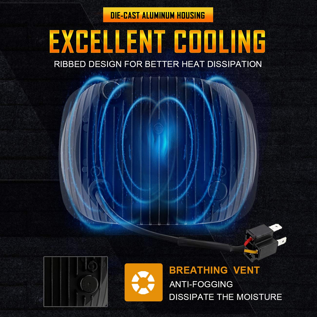 Auxbeam 5x7 7x6 Inch Led Headlights with High Low Beam DOT Approved H6054 6054 Led Rectangular Headlight for Jeep Wrangler YJ Cherokee XJ GMC Replacement H5054 H6054LL 69822 6052 6053 (Black)