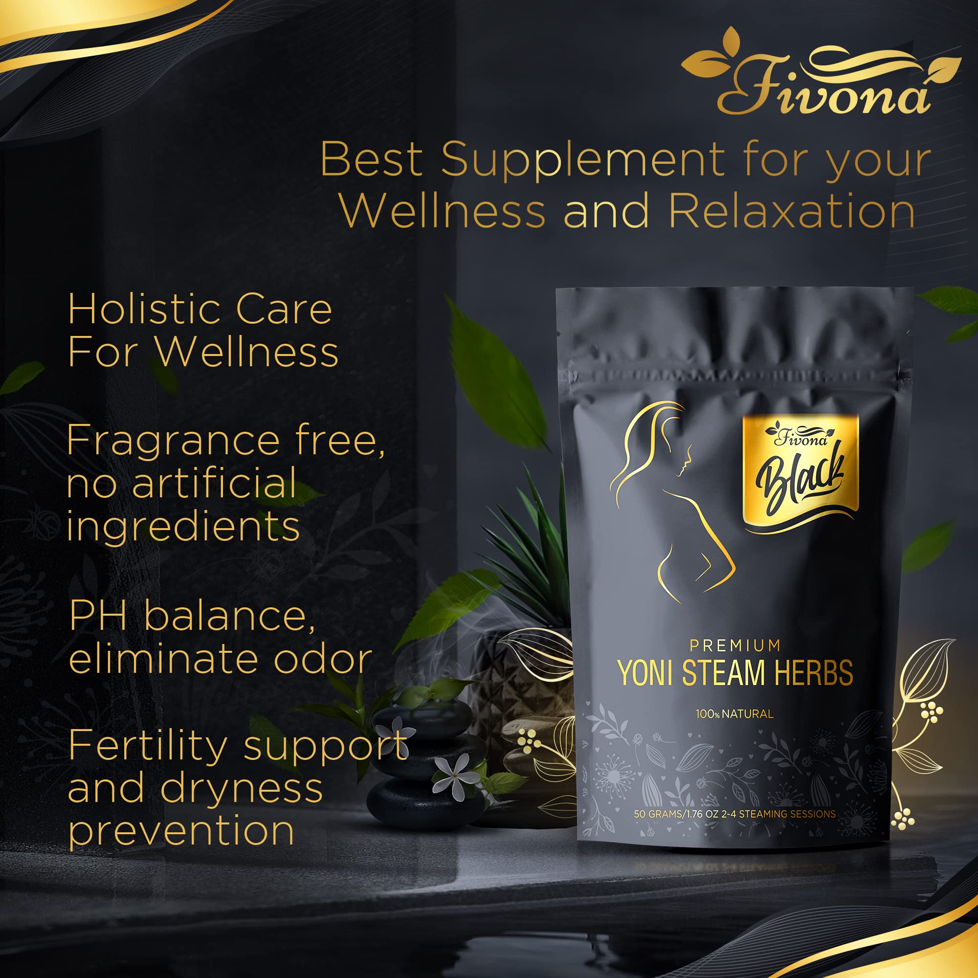 Fivona Black Yoni Steam Herbs All Natural Feminine V SPA for Detox, Cleanse, Odor and PH Balance