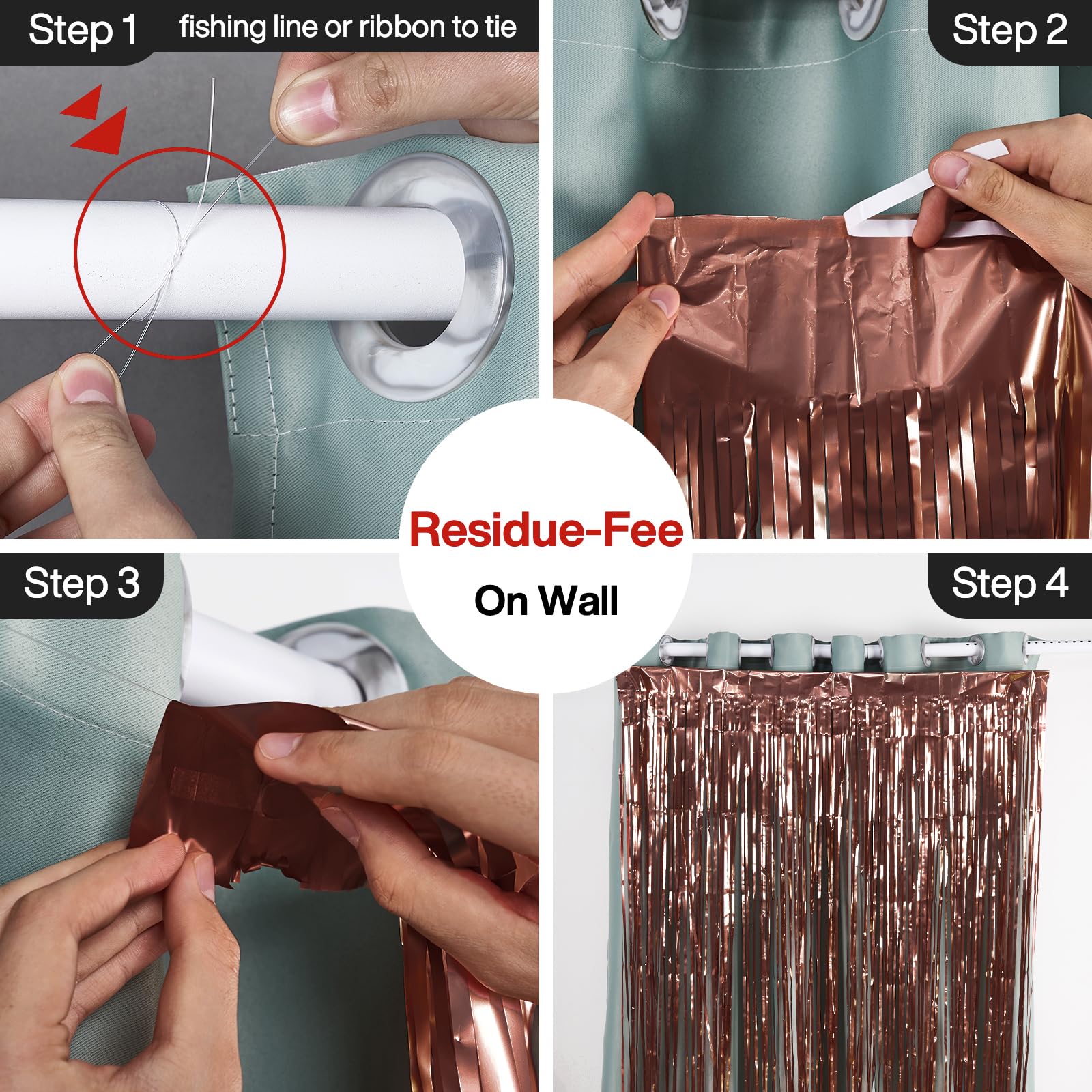 PartyWoo Foil Curtain 2 pcs, 3.3x6.6 ft Metallic Brown Tinsel, Foil Fringe Curtains, Birthday Decorations, Party, Wedding Backdrop