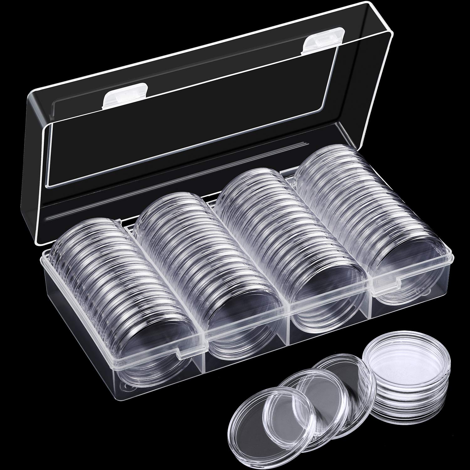Silver Dollar Coin Case Holder for Collectors 40.6mm Silver Bar Plastic Round Coin Capsules Covers for Silver Bar Coin Collection Supplies (60 Pieces)