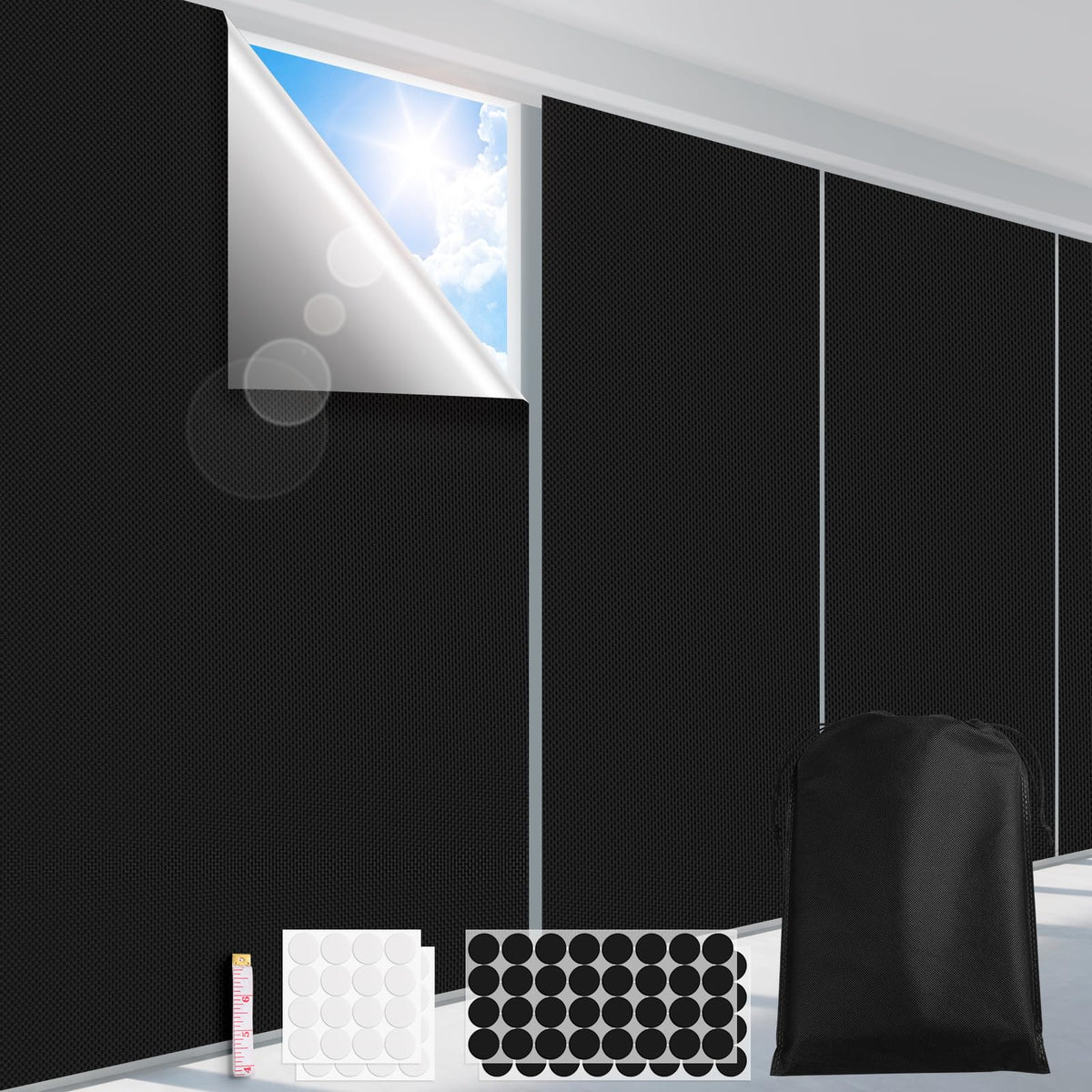 FADOTY 100% Blackout Blinds 118" x 57" Travel Blackout Window Shades Portable Blackout Window Cover for Nursery Bedroom Dorm Room, No Drill Window Privacy Film, Light & UV Block for House (2 Pack)
