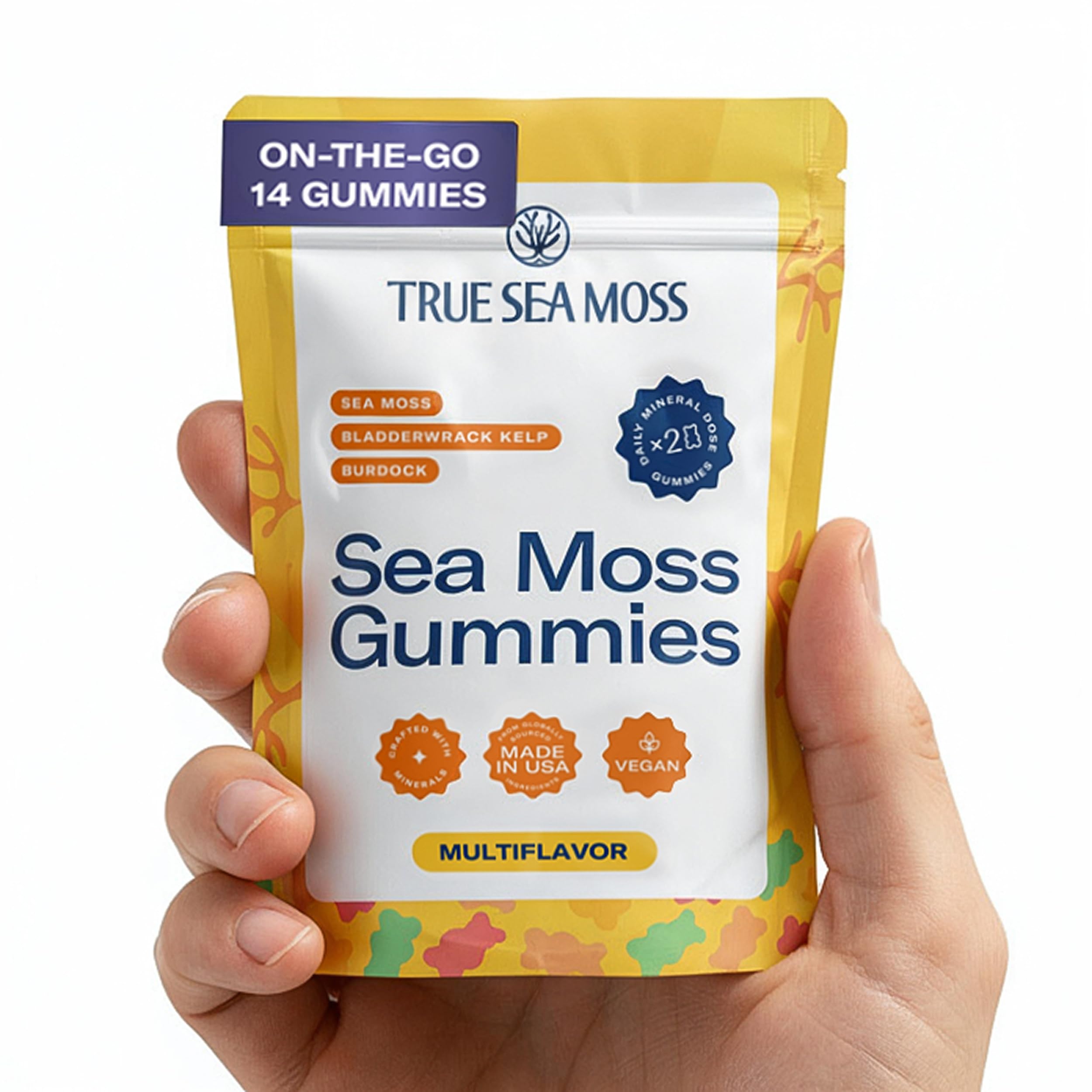 TrueSeaMoss Gummies Sample – 1200mg Irish Sea Moss + Bladderwrack & Burdock Root – Travel-Size, Vegan, Fruity, Gluten-Free – 14 Gummies – Easy On-The-Go Wellness – Made in USA