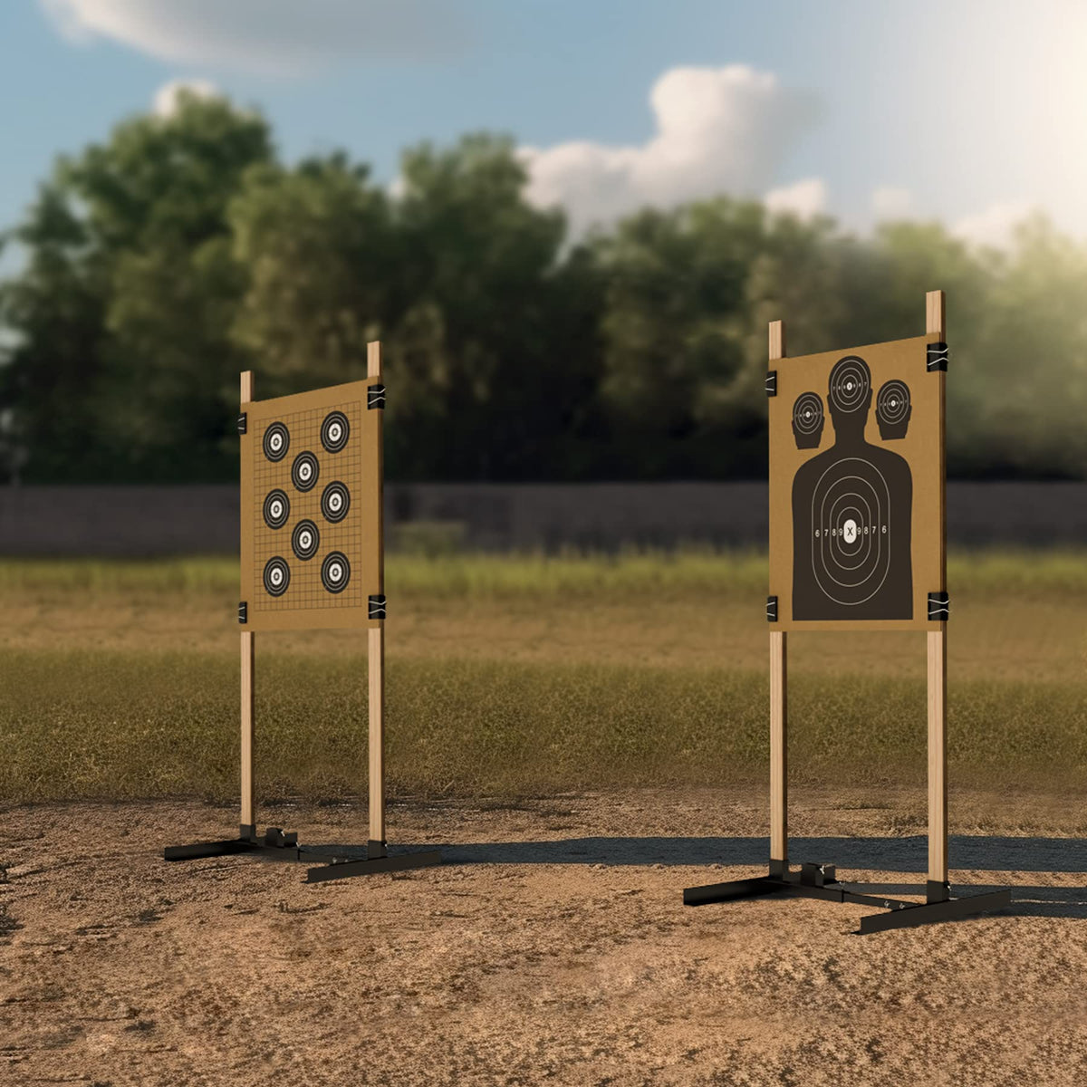 KNINE OUTDOORS Shooting Target Stand for Outdoors, Durable Paper Target Holder with Stable Adjustable Base for Paper Shooting Targets Cardboard Silhouette, H Shape, USPSA/IPSC, IDPA Practice, 2 Pack