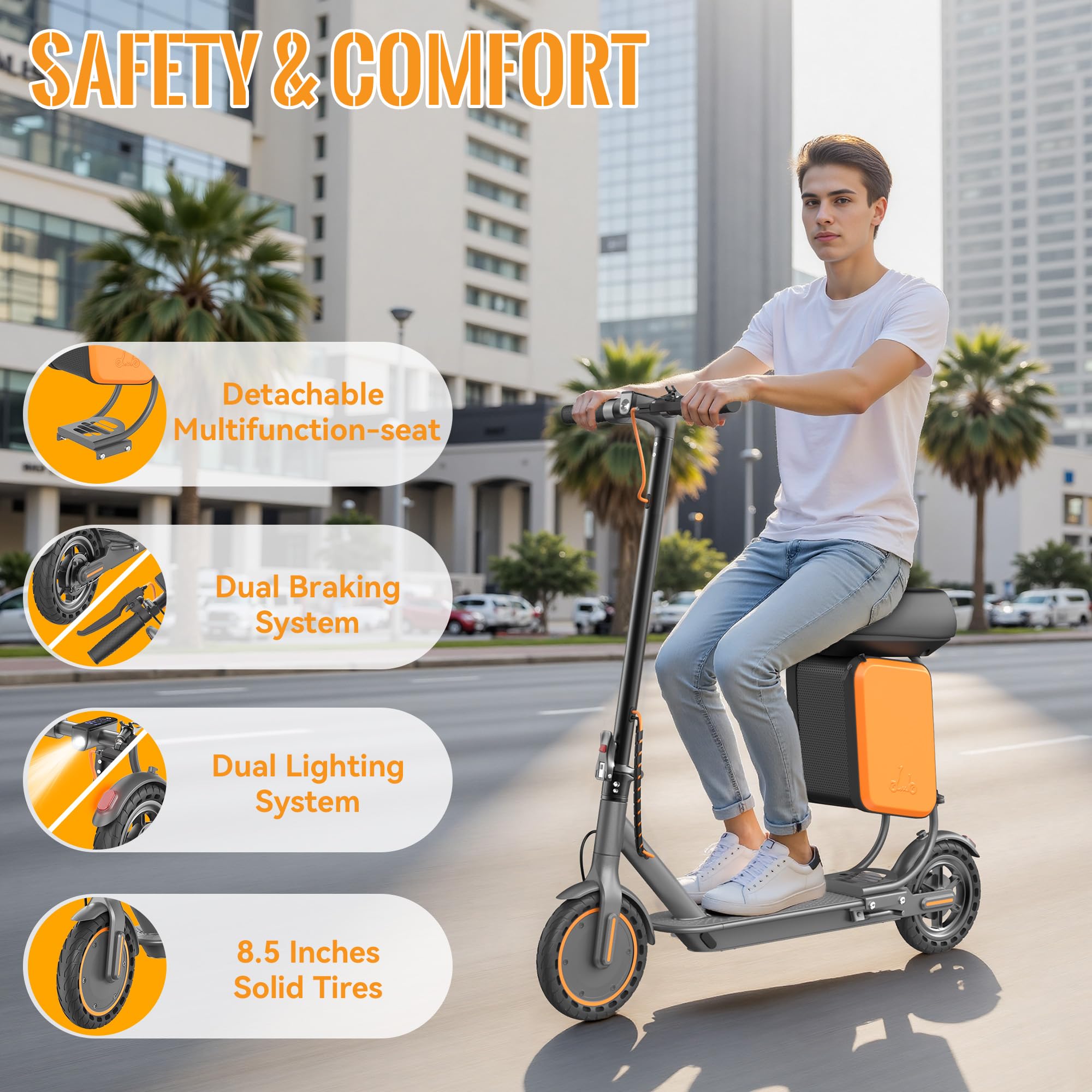 Aovowheel Electric Scooter for Adults, Folding E Scooter with 350W Motor 19 Mph Top Speed, Max 23 Miles Long Range, 8.5'' Solid Tires Commuting Scooters with Dual Brakes System, APP
