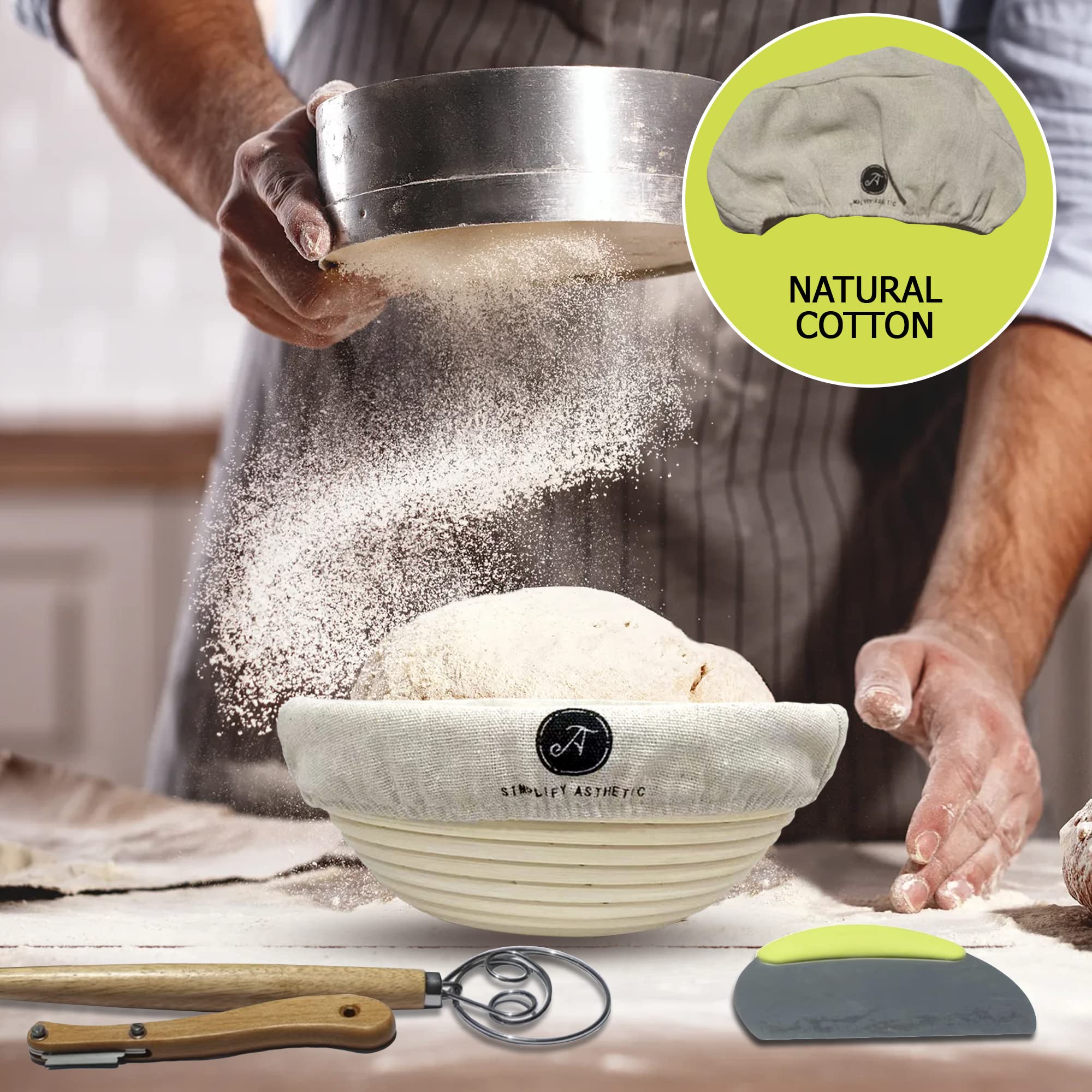Premium Banneton Bread Proofing Basket - A Complete Sourdough Bread Baking Kit - Bread Baking Supplies - Sourdough Starter Jar Kit