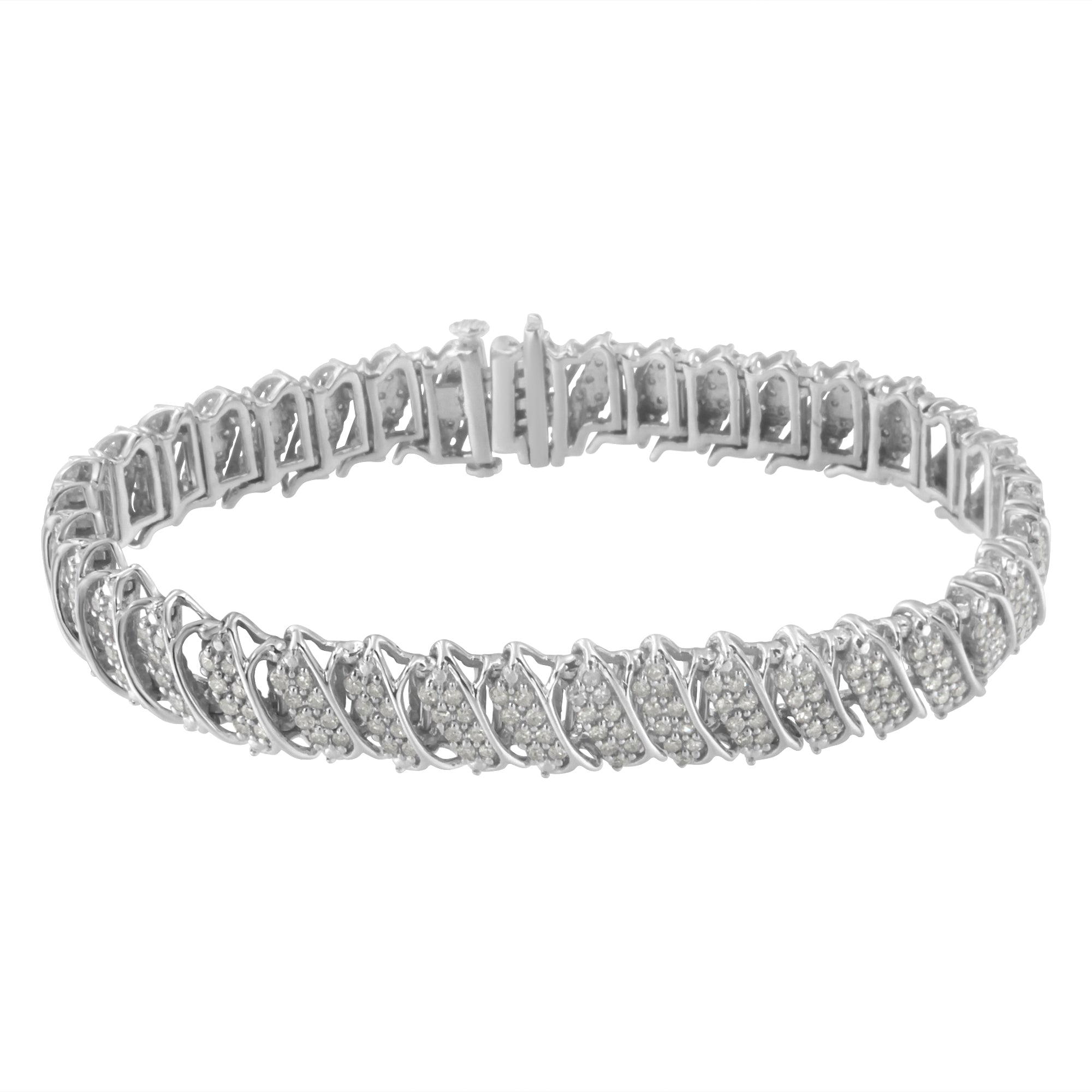 .925 Sterling Silver 3.0 Cttw Diamond Multi Row Cluster Slanted Wave Link 7-¼†Tennis Bracelet (I-J Color, I2-I3 Clarity)
