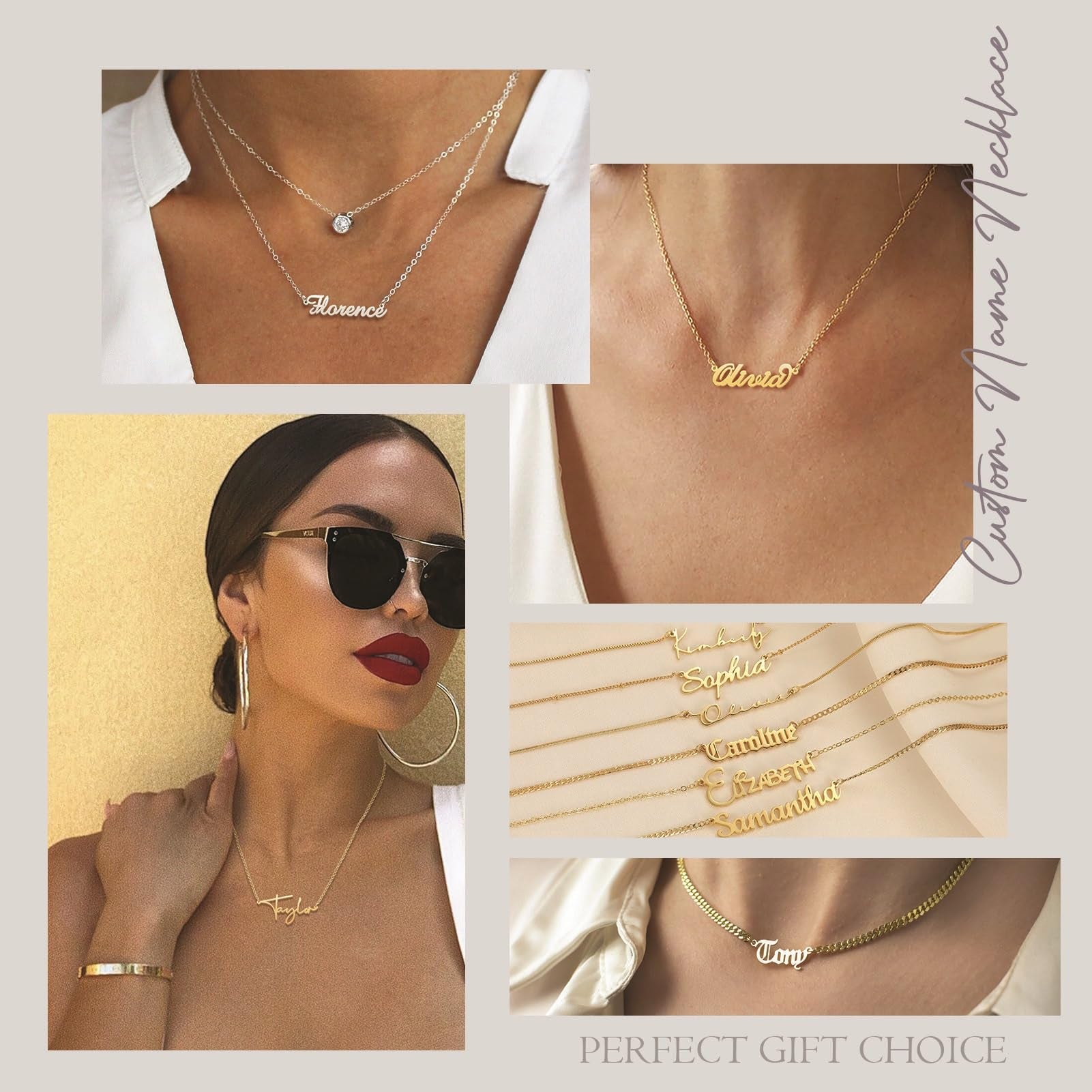 Q&Locket Personalized Custom Name Necklace Script Initial Nameplate Necklaces for Womens