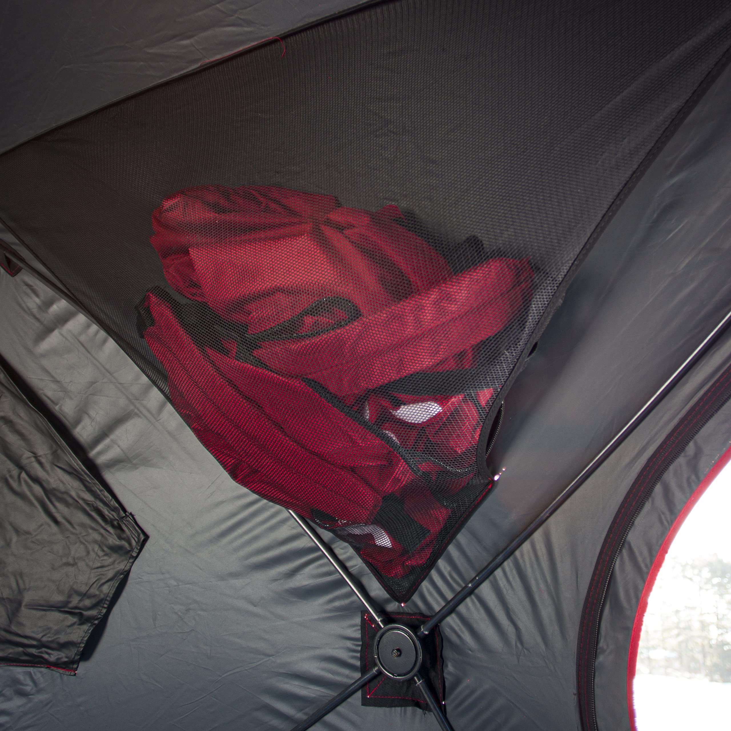 Eskimo FF949 FatFish Pop-up Portable Hub-Style Ice Shelter, Wide Bottom Design 61 sq ft. Fishable Area, 3-4 Person Non-Insulated , Red , 99" x 99"