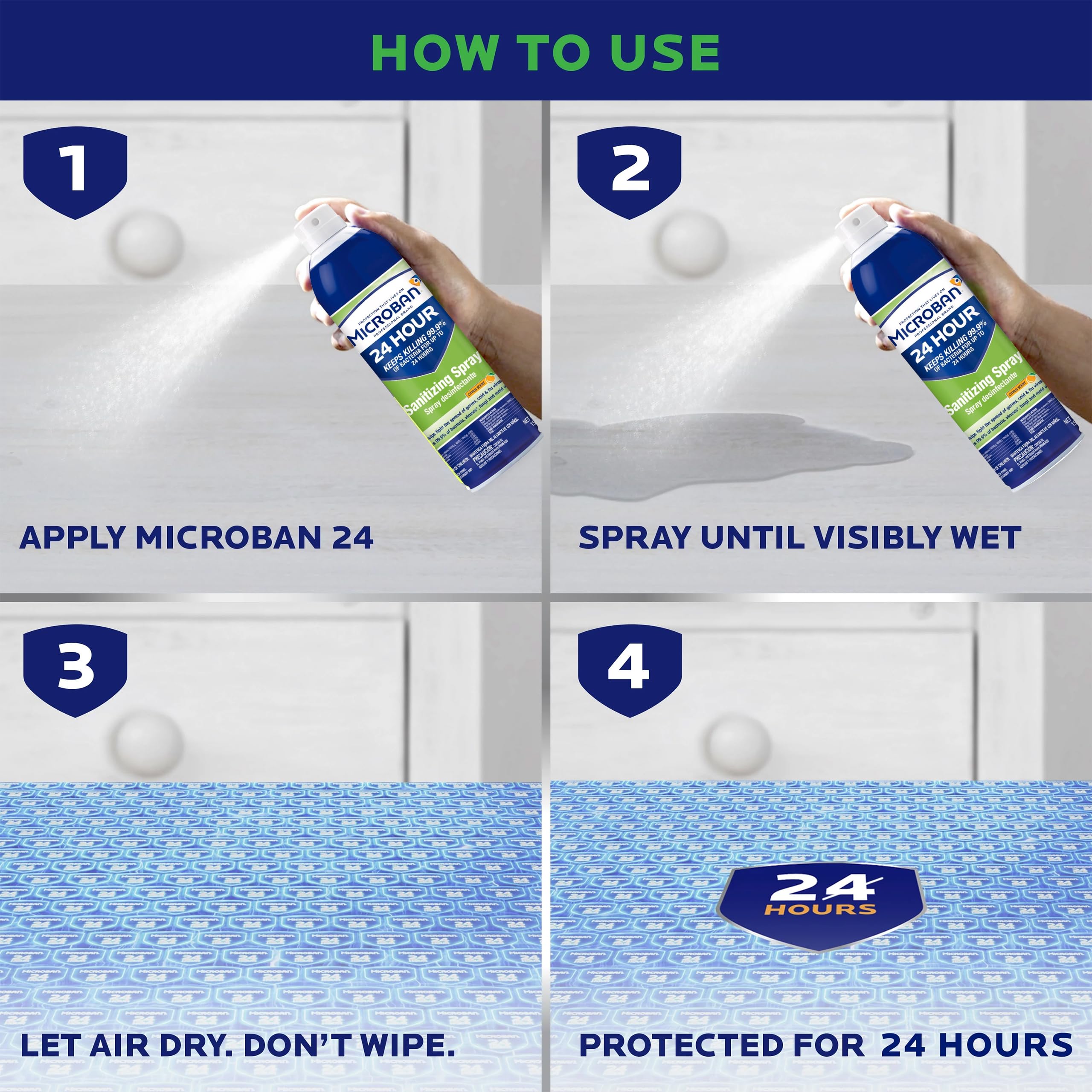 MICROBAN 24 Hour Sanitizing Spray, 6 cans, 15 fl oz Each