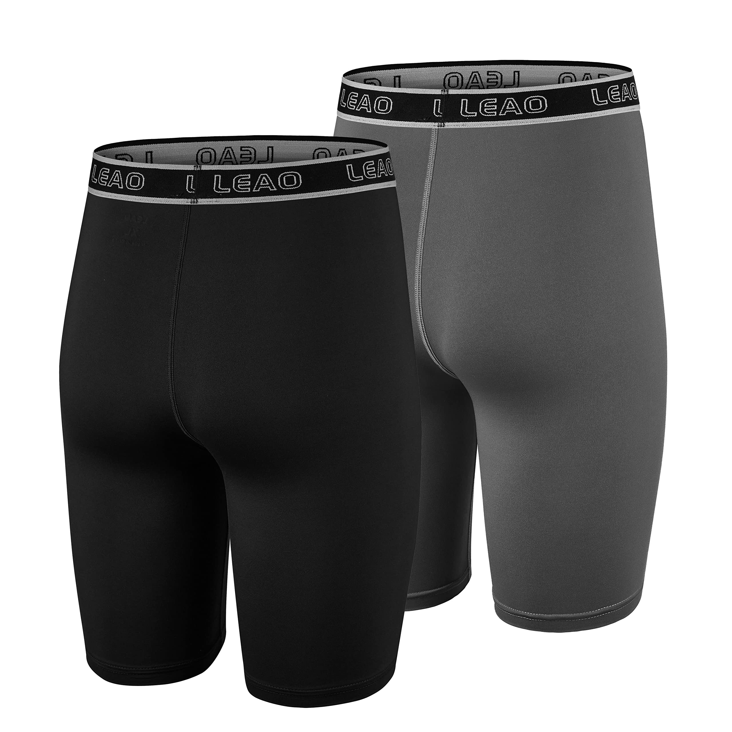LEAO Youth Boys Compression Shorts 2-pack Performance Athletic Underwear Sports Boxer Briefs Black/Gray L