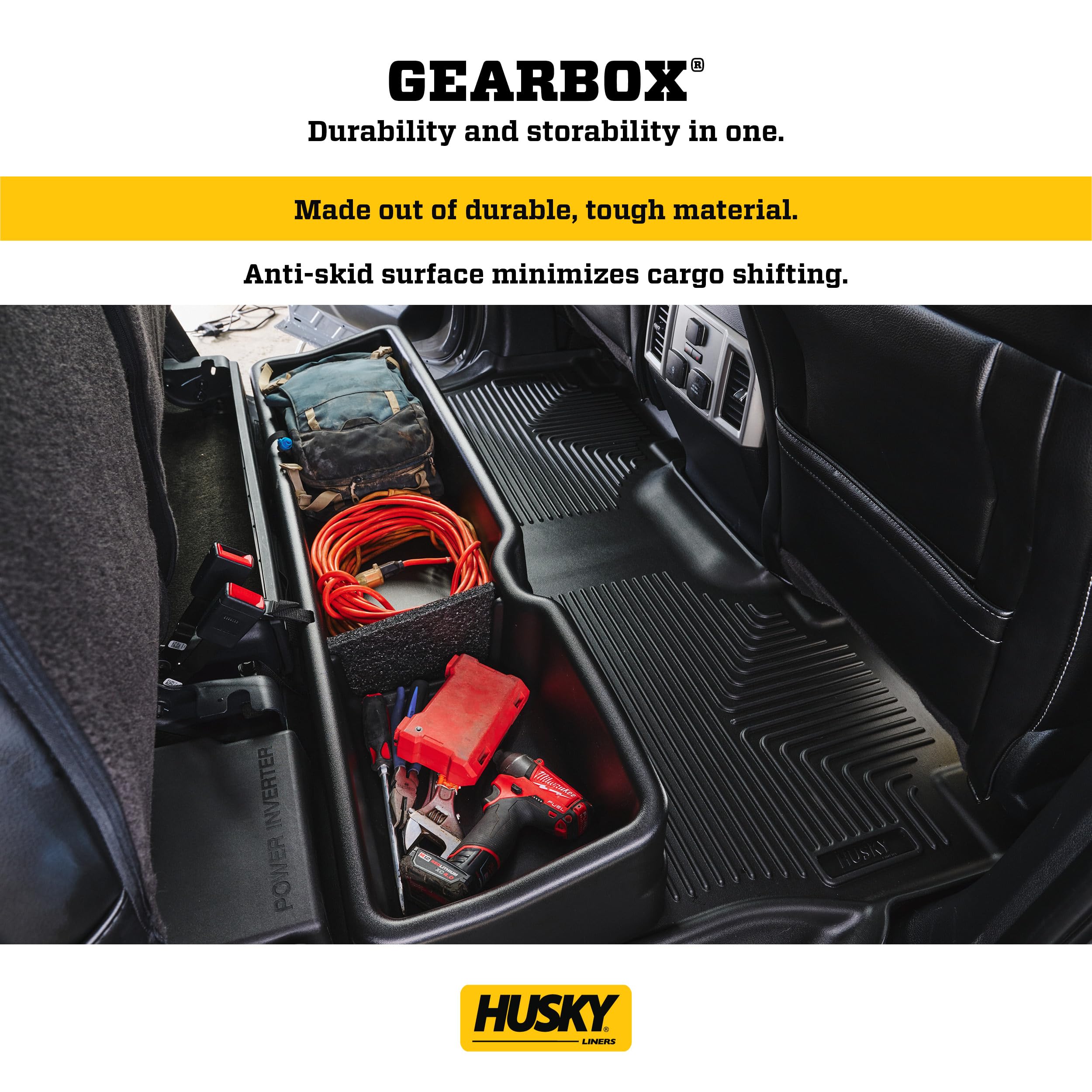 Husky Liners Gearbox - Under Seat Storage Box | Fits 2019-2024 Chevrolet Silverado/GMC Sierra 1500 Double Cab, (2022 Limited) 2020-2024 Silverado/Sierra 2500,3500 Double Cab - Black, 1 Pc. | 09061