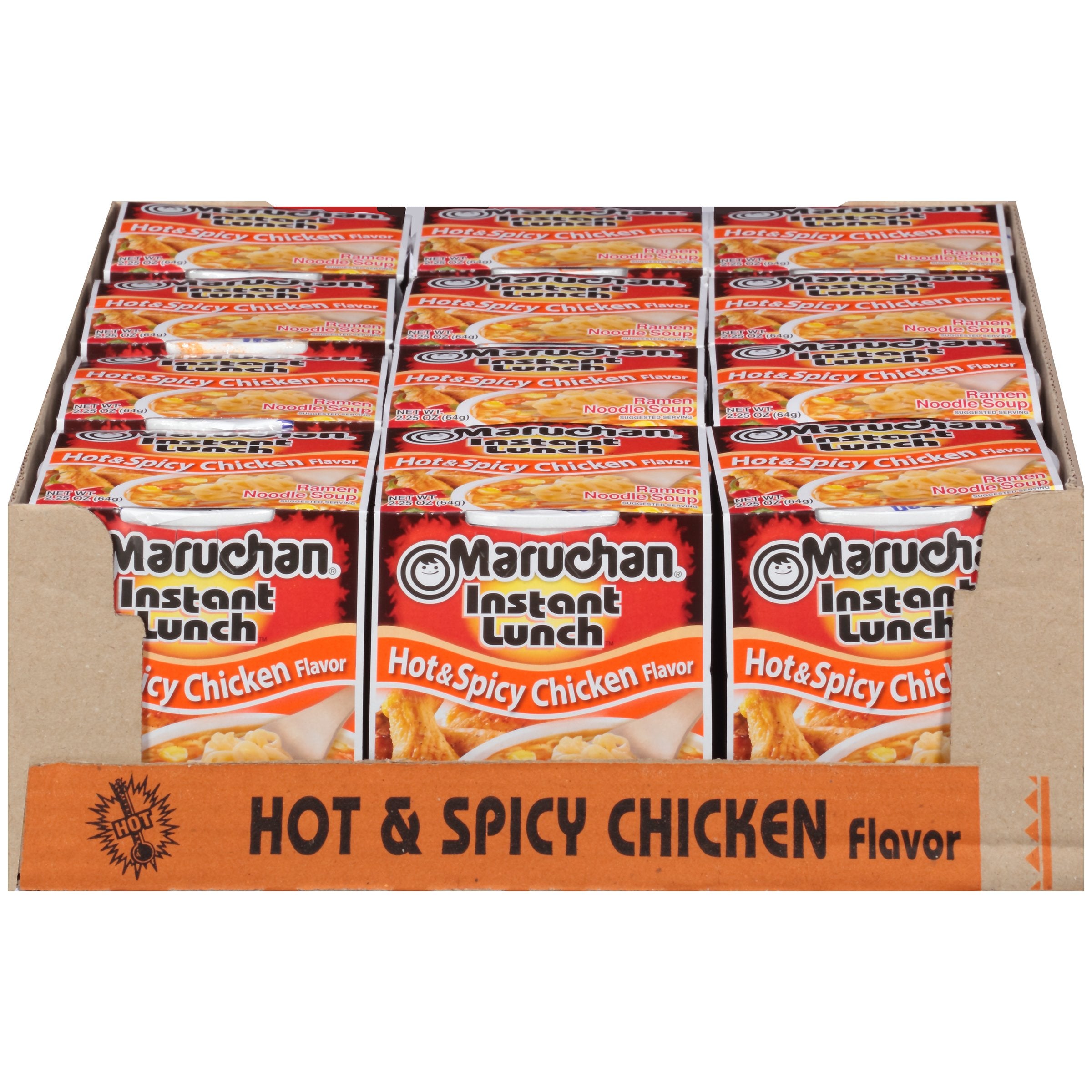 Maruchan Instant Lunch Hot & Spicy Chicken, Ramen Noodle Soup, Microwaveable Meal, 2.25 Oz, 12 Count