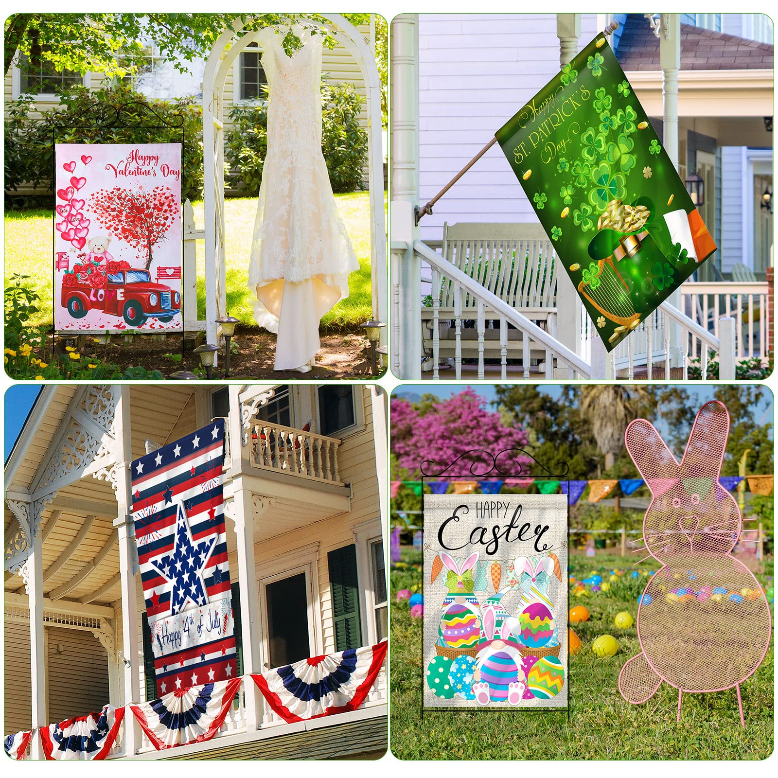 12 Pack 28 x 40 Inch Seasonal Spring Large Holiday Yard Flags Easter 4th of July Garden Lawn Double Sided Seasonal Flags Polyester Festive Set for Outdoor Decoration