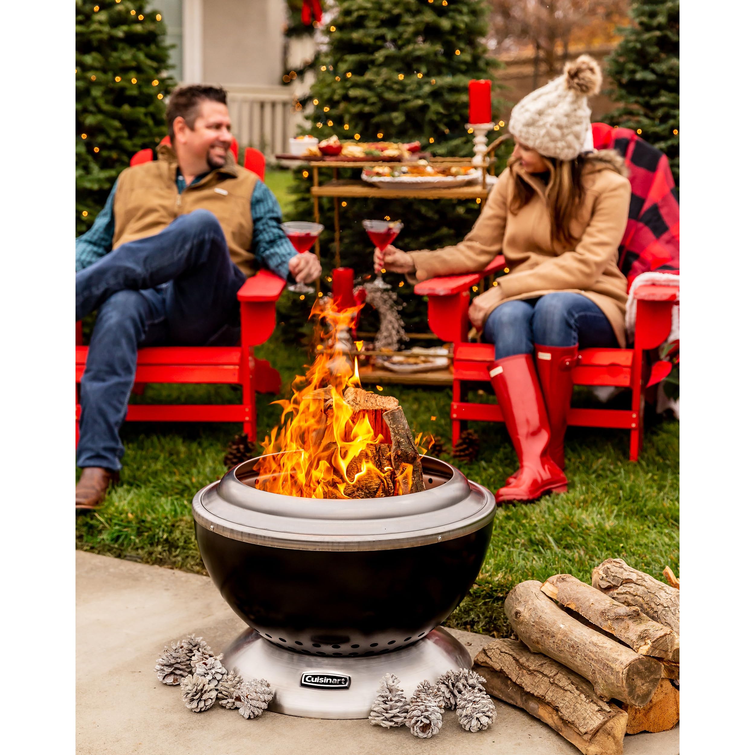 Cuisinart 24” Cleanburn Smokeless Fire Pit with Removable Base for Ash, Portable Wood Burning Outdoor Fireplace, Stainless Steel Smoke Free Outdoor Heater, Enhanced Airflow and Easy Cleanup