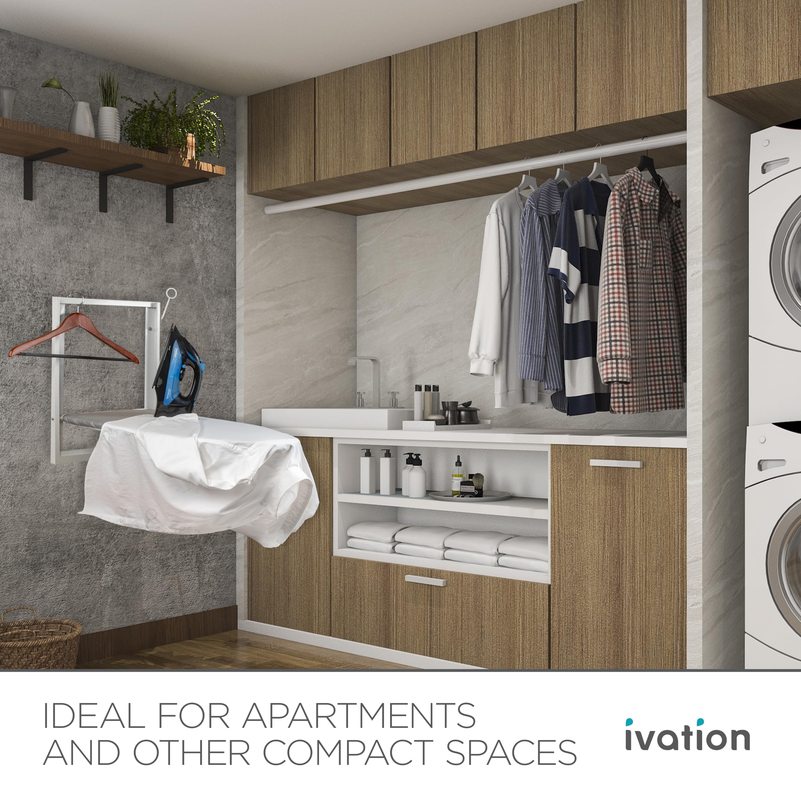 Ivation Wall-Mounted Ironing Board | Foldable 36.2” x 12.2” Sturdy Ironing Station for Home & Apartments, Easy-Release Lever, Removable Cotton Cover, Includes Mounting Hardware with Iron Holder