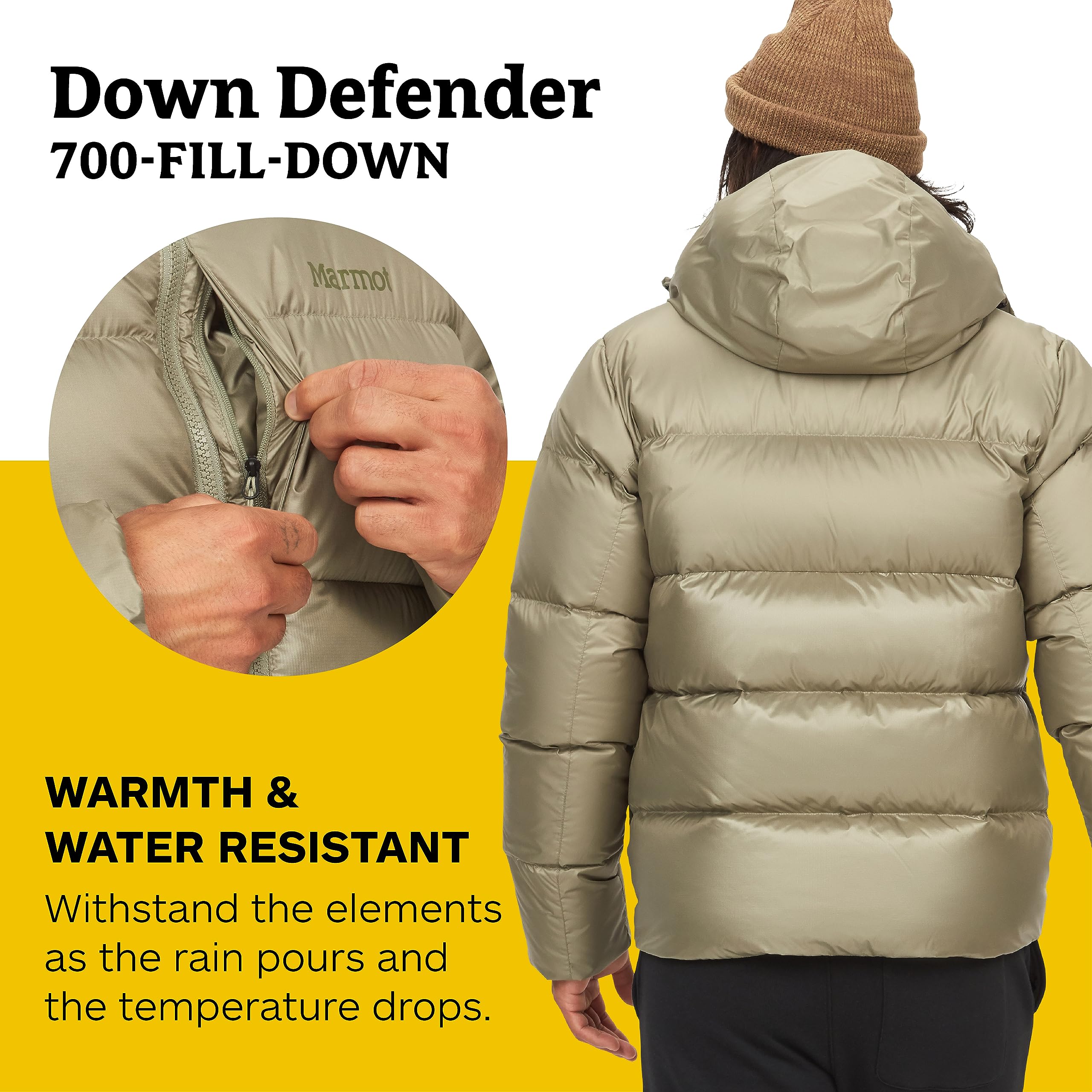 MARMOT Men’s Guides Hoody Jacket | Down-Insulated, Water-Resistant, Lightweight, Vetiver, Medium