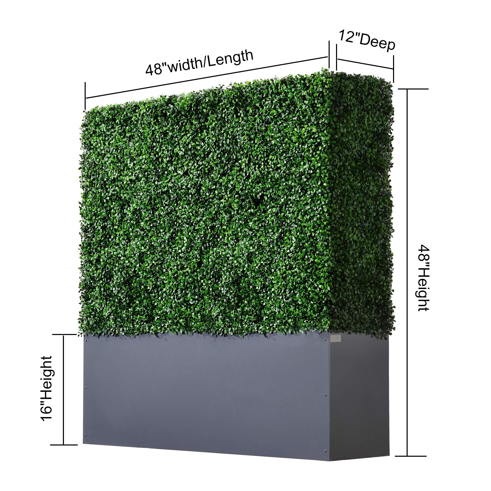 AGPL Upgraded Artificial Boxwood Hedge Wall with Gray Color Planter Room Divider and Privacy Wall Backdrops (48" H 48" W 12" D)