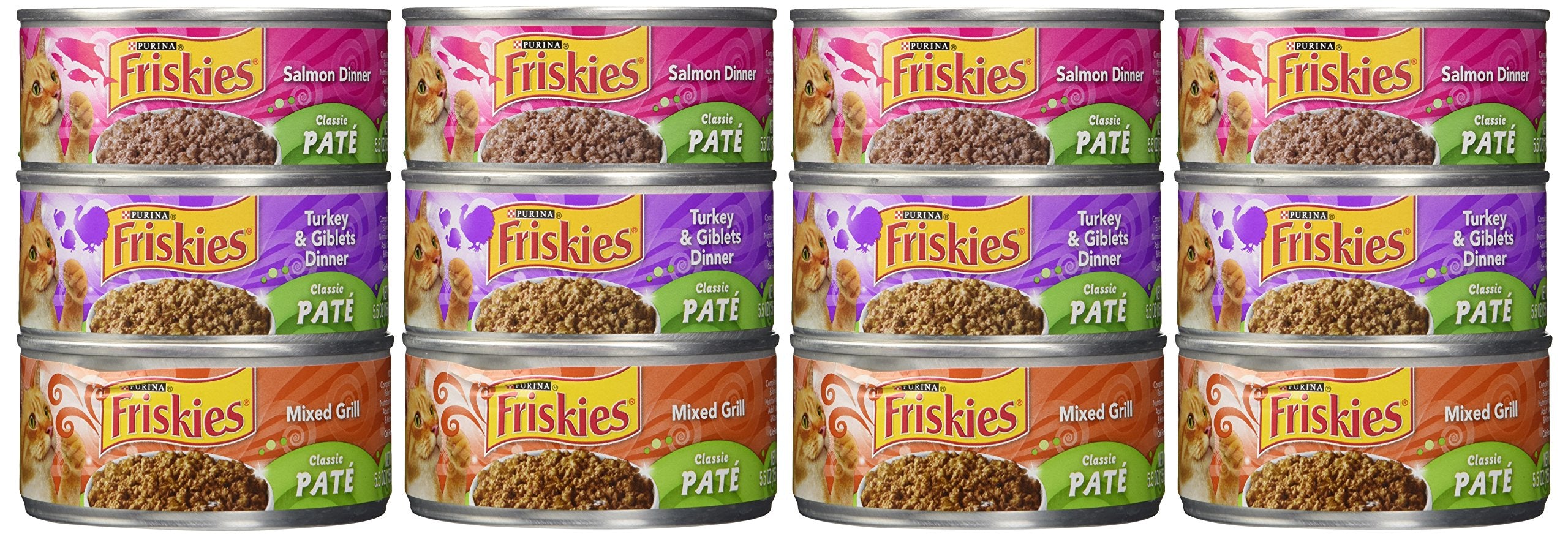 Friskies Wet Cat Food, Friskies Pate, 3-Flavor Variety Pack, 5.5-Ounce Can, Pack of 12