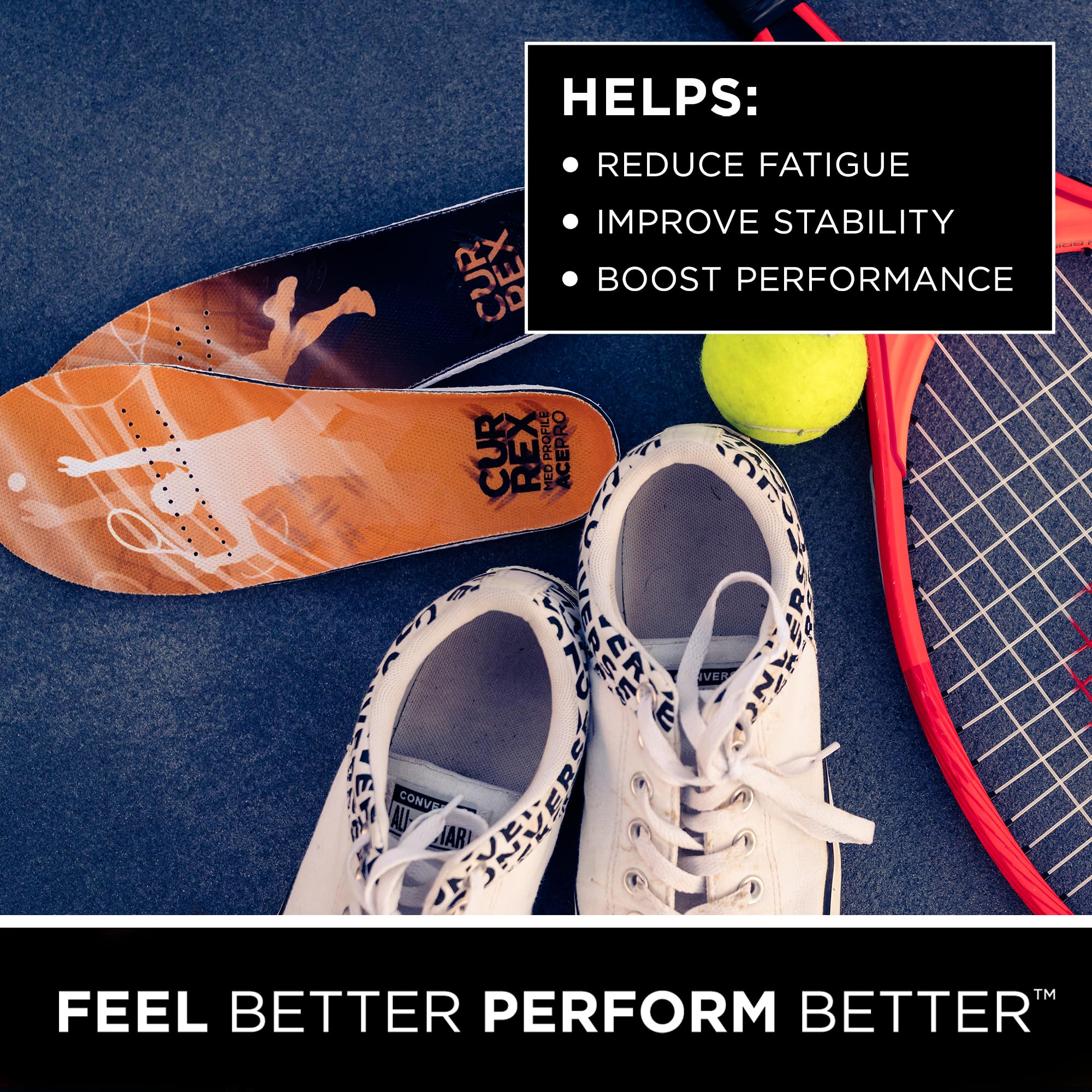CURREX AcePro - Arch Support Insoles for Tennis, Basketball, Volleyball, Padel, Increase Performance & Agility, Court Based Sports Inserts, Men and Women – Low Arch, Small