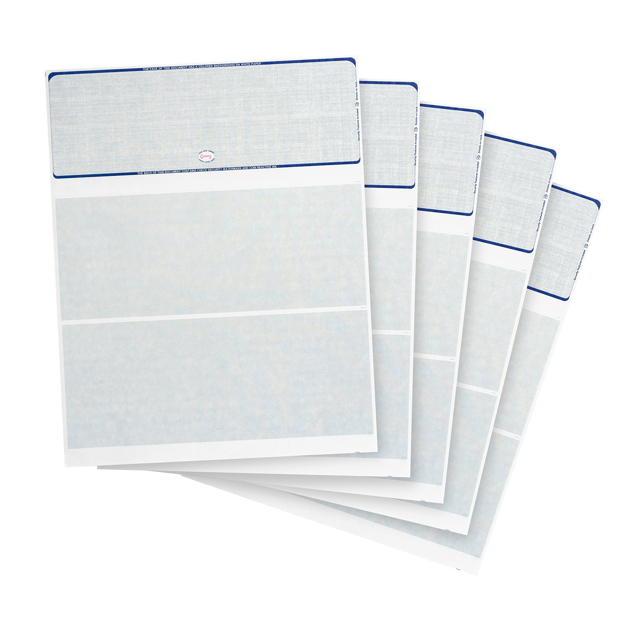 500 Blank Check Stock - Designed for Secure Computer Printed Checks with Quickbooks, and more - Blue Linen Pattern- 500 Sheets - 8.5 Inch x 11 Inch