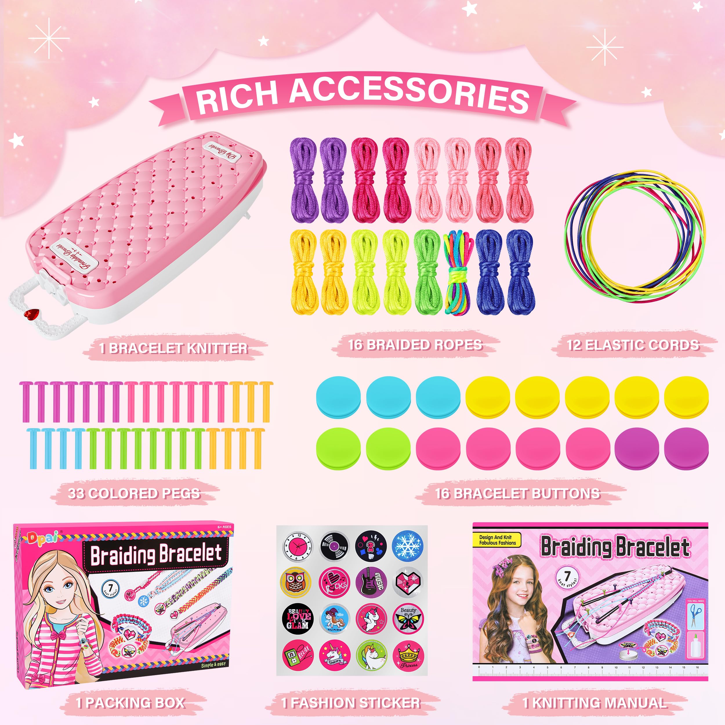 Dpai Friendship Bracelet Making Kit for Girls,DIY Arts and Crafts Toys,Jewelry String Maker Kit,The Best Birthday Gifts Ideas for Girls 6 7 8 9 10 11 12+ Years Old(Pink)