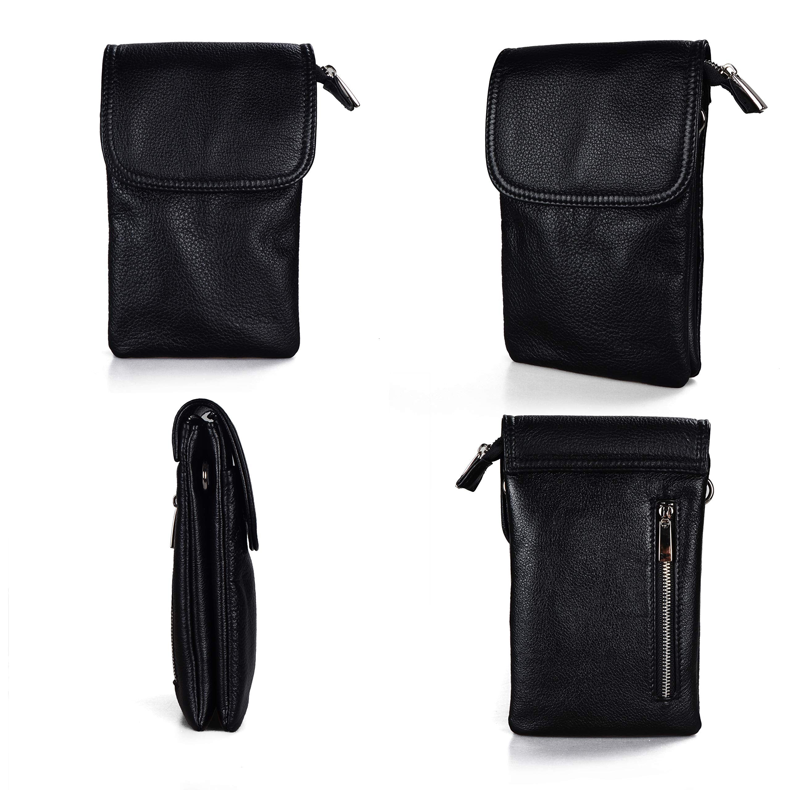 befen Black Genuine Leather Small Crossbody Bags for Women, Cell Phone Purse for Women for Travel