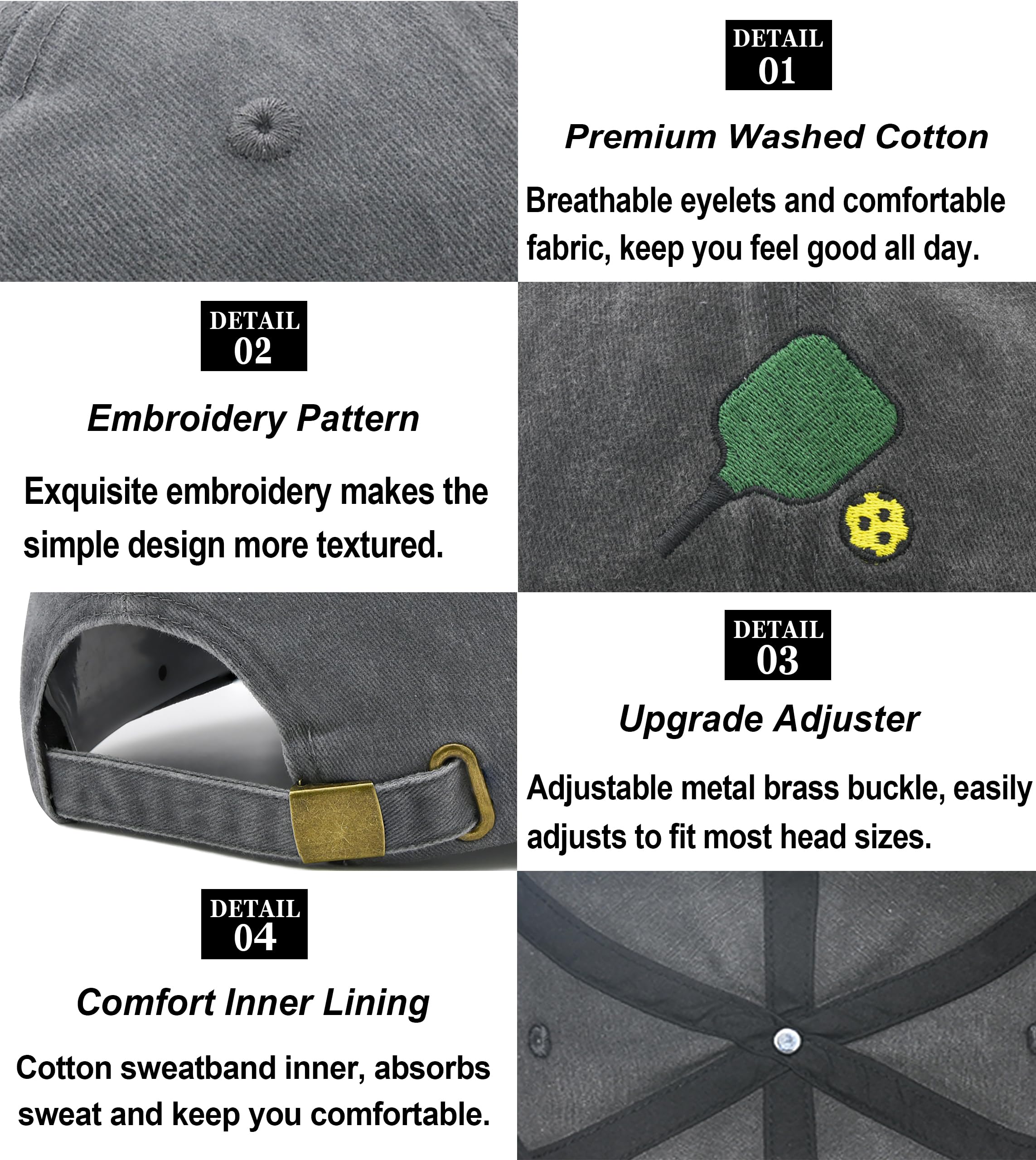 MINYJHZ Pickleball Hat, Pickleball Gift for Men Women, Adjustable Embroidered Baseball Cap, Comfortable, Breathable and Fashionable Black