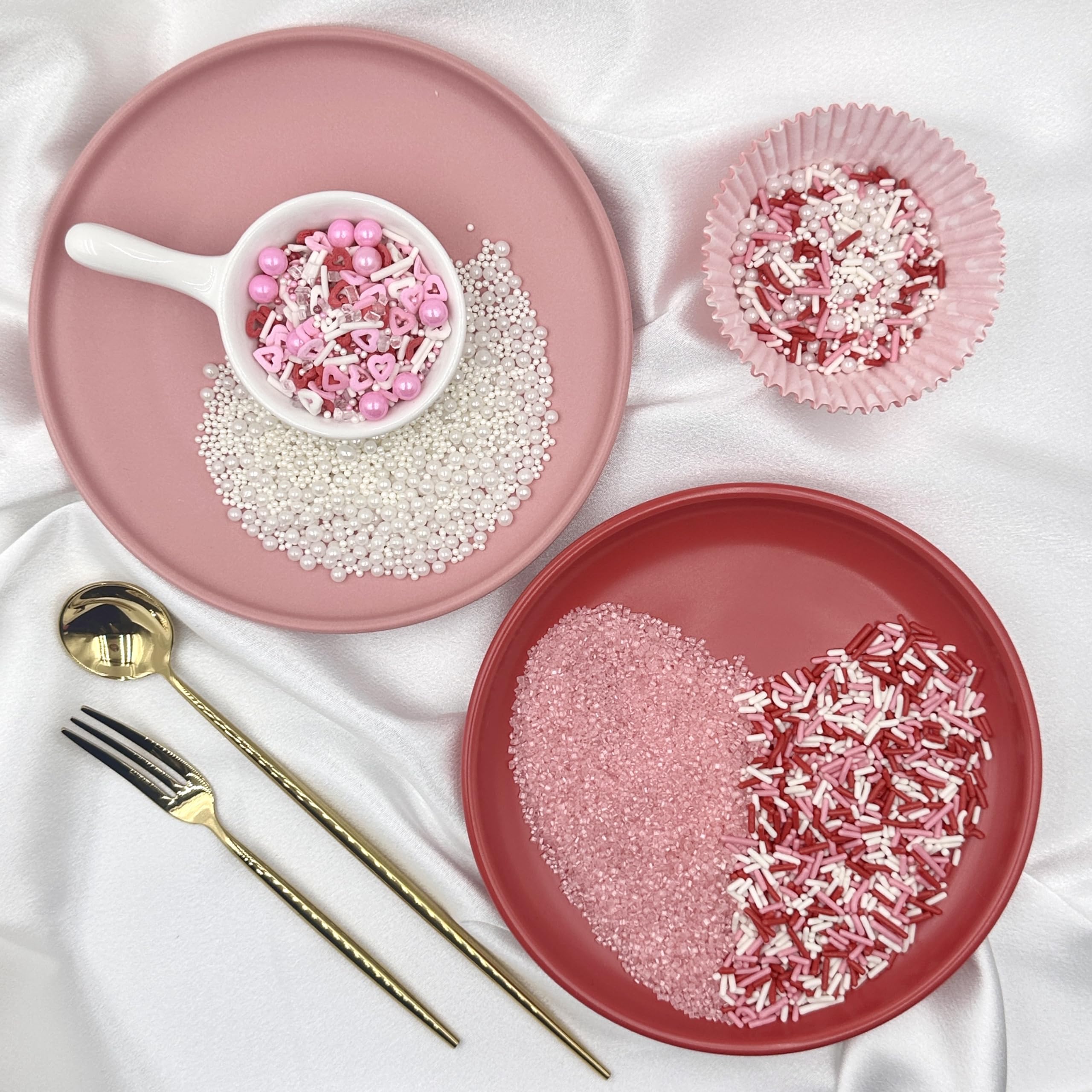 Valentines Sprinkles for Cake Decorating, Pink Heart Jimmies Frosting and Pearl Sprinkles Mix for Valentines Day Cookie Ice Cream Baking Cupcake Topping