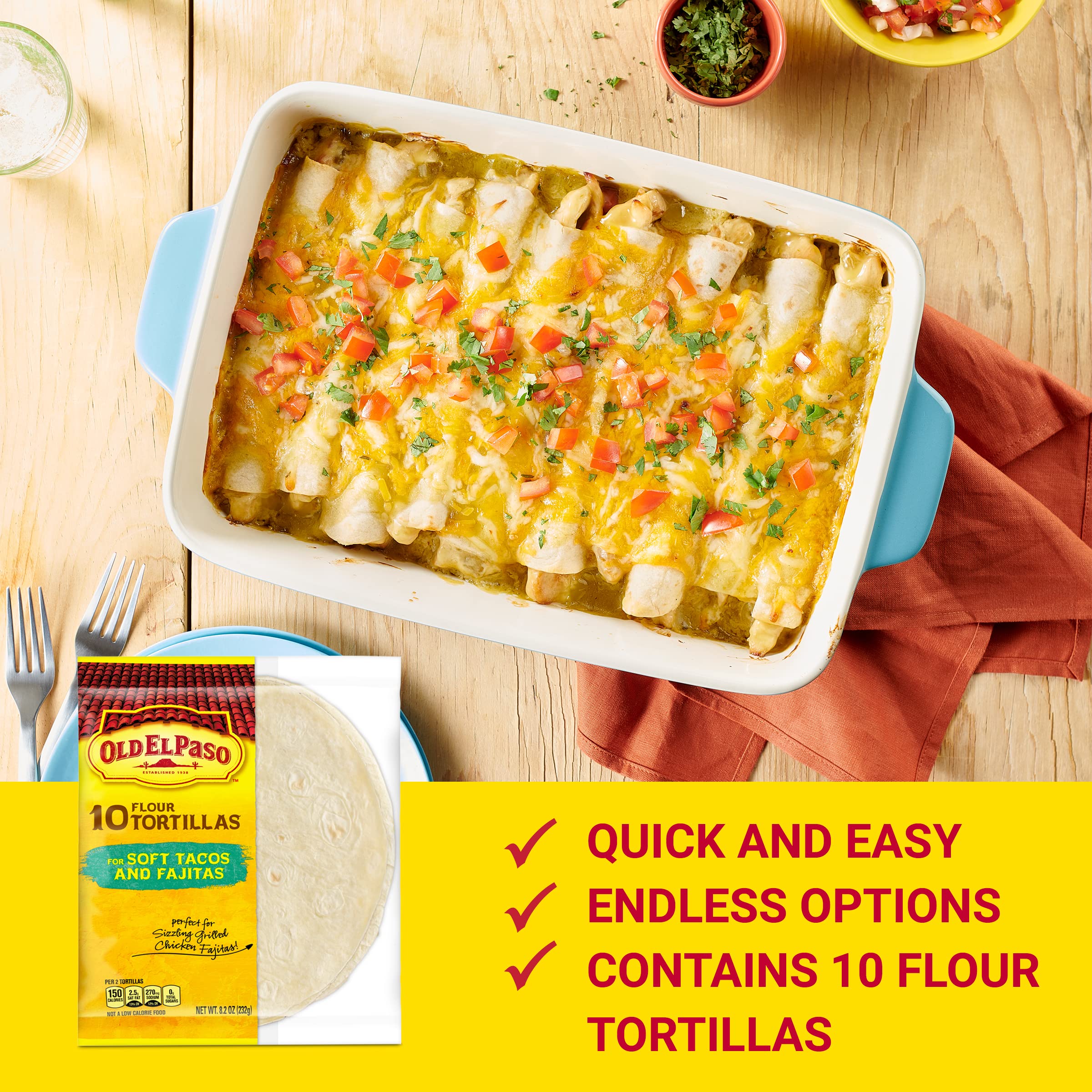 Old El Paso Flour Tortillas for Soft Tacos and Fajitas, Meal Prep, 10 Ct, 8.2 oz (Pack of 6)