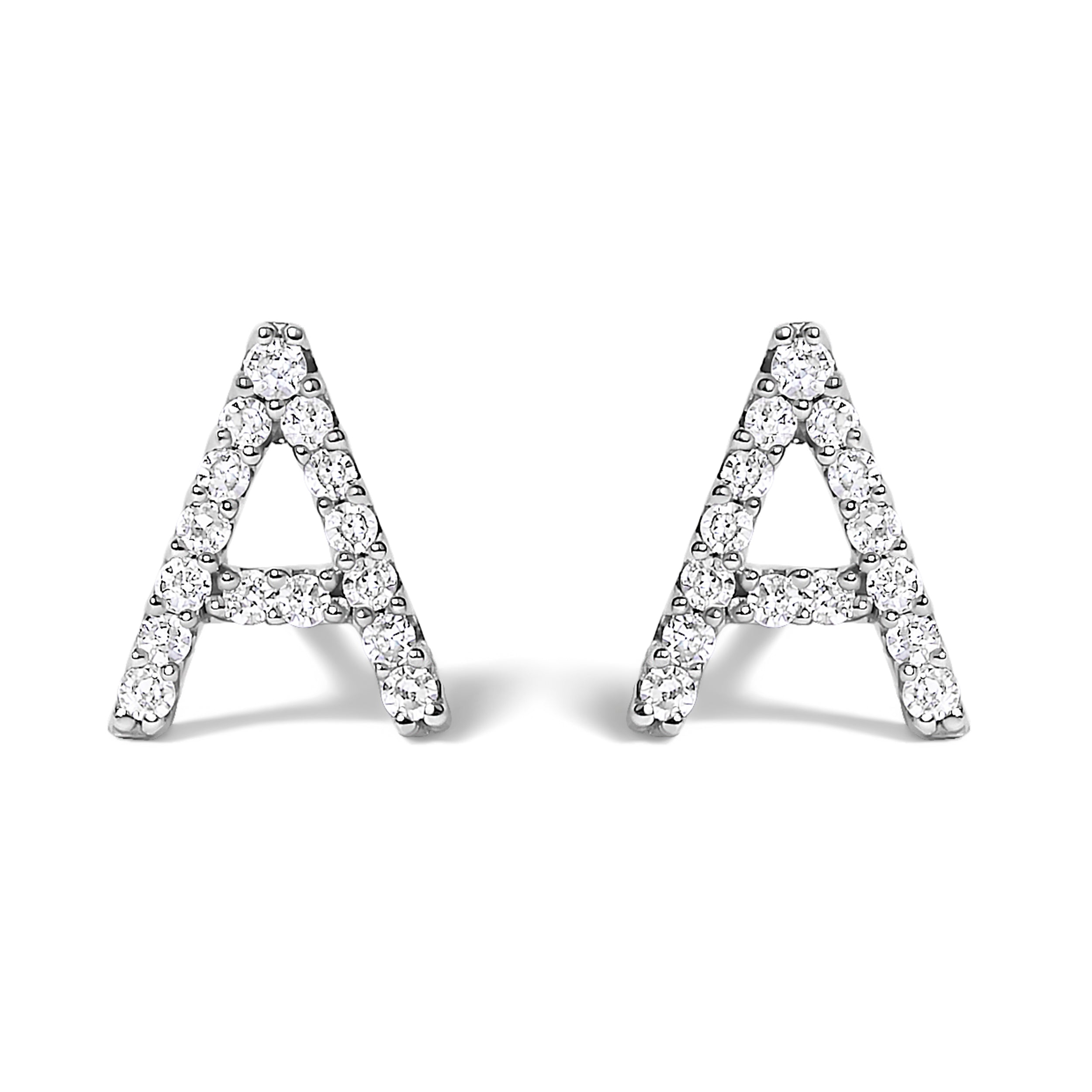 10K White Gold 1/10 Cttw Diamond Initial “A†Stud Earring