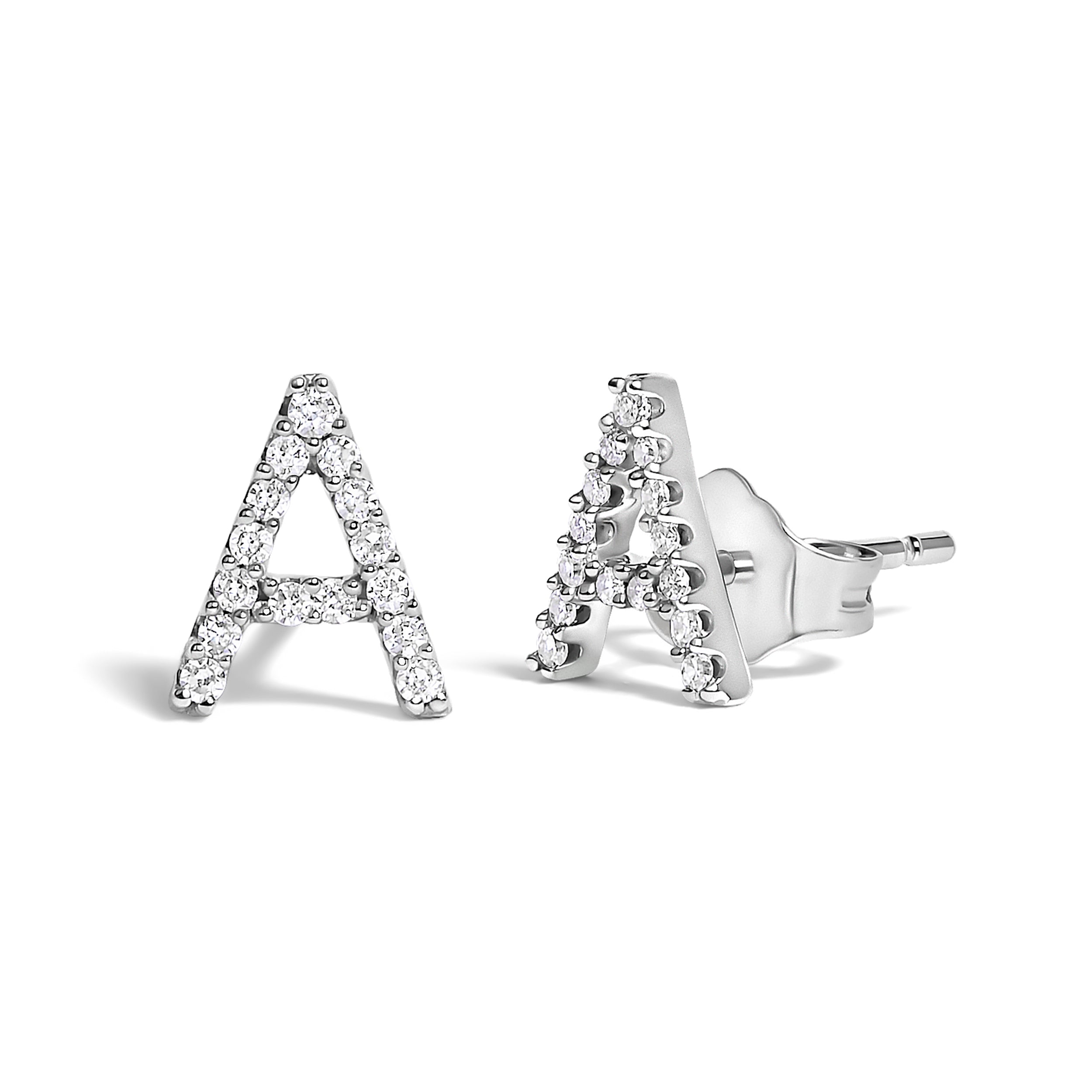 10K White Gold 1/10 Cttw Diamond Initial “A†Stud Earring