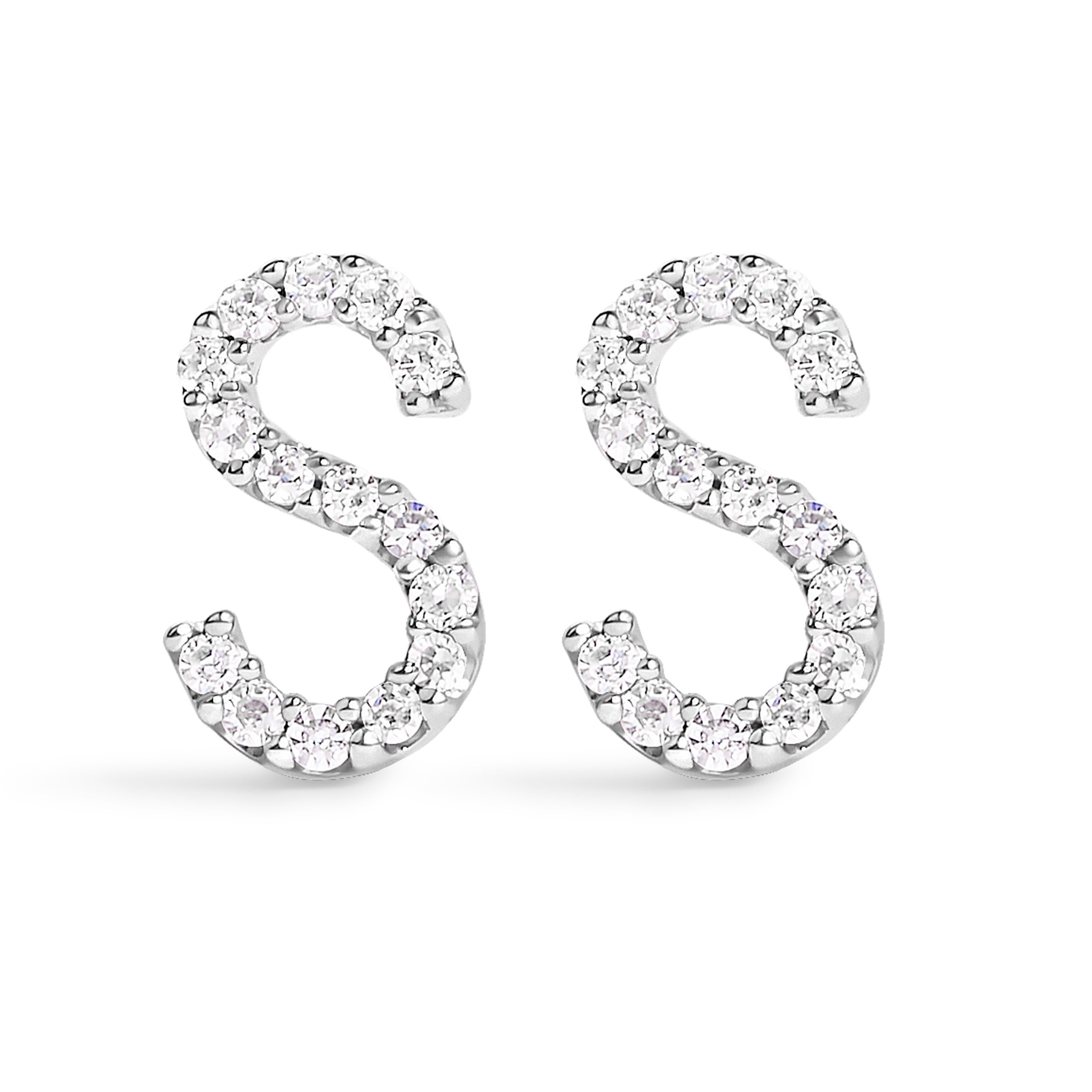 10K White Gold 1/10 Cttw Diamond Initial “A†Stud Earring