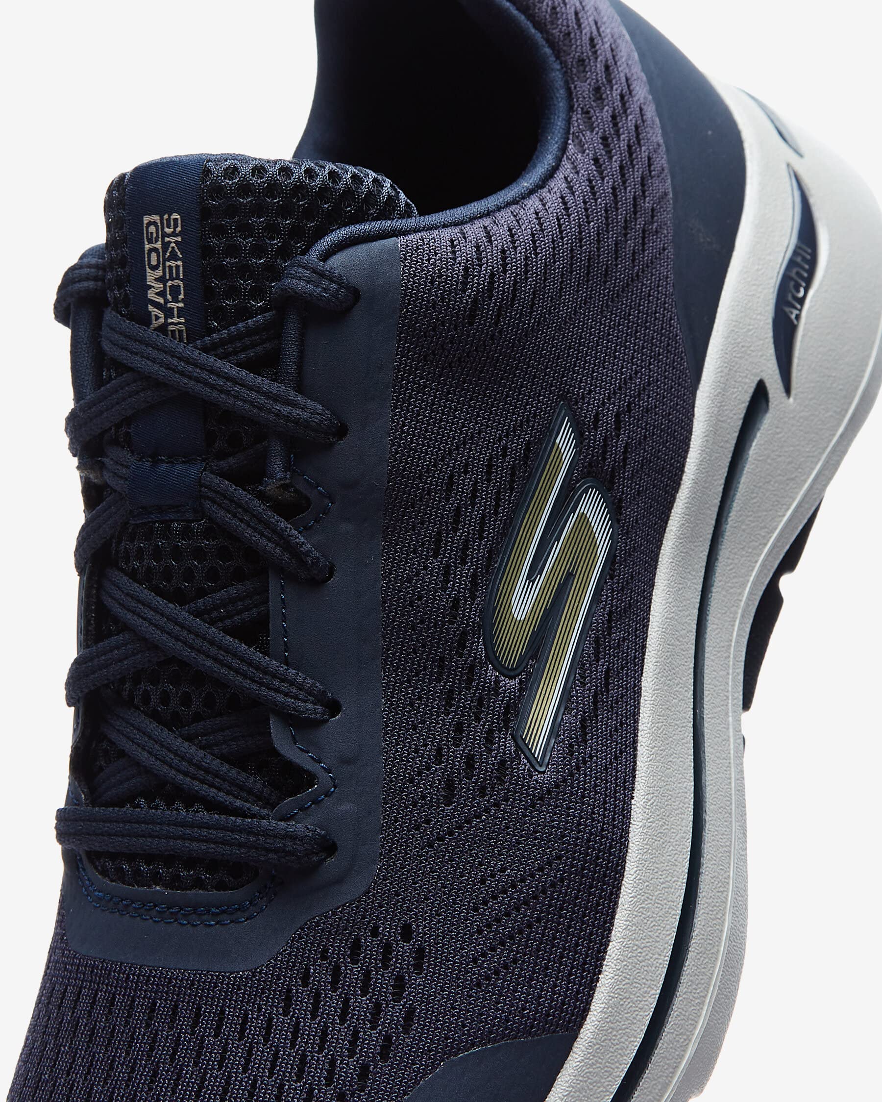 Skechers Men's Gowalk Arch Fit-Athletic Workout Walking Shoe with Air Cooled Foam Sneaker, Navy/Gold, 10.5 X-Wide