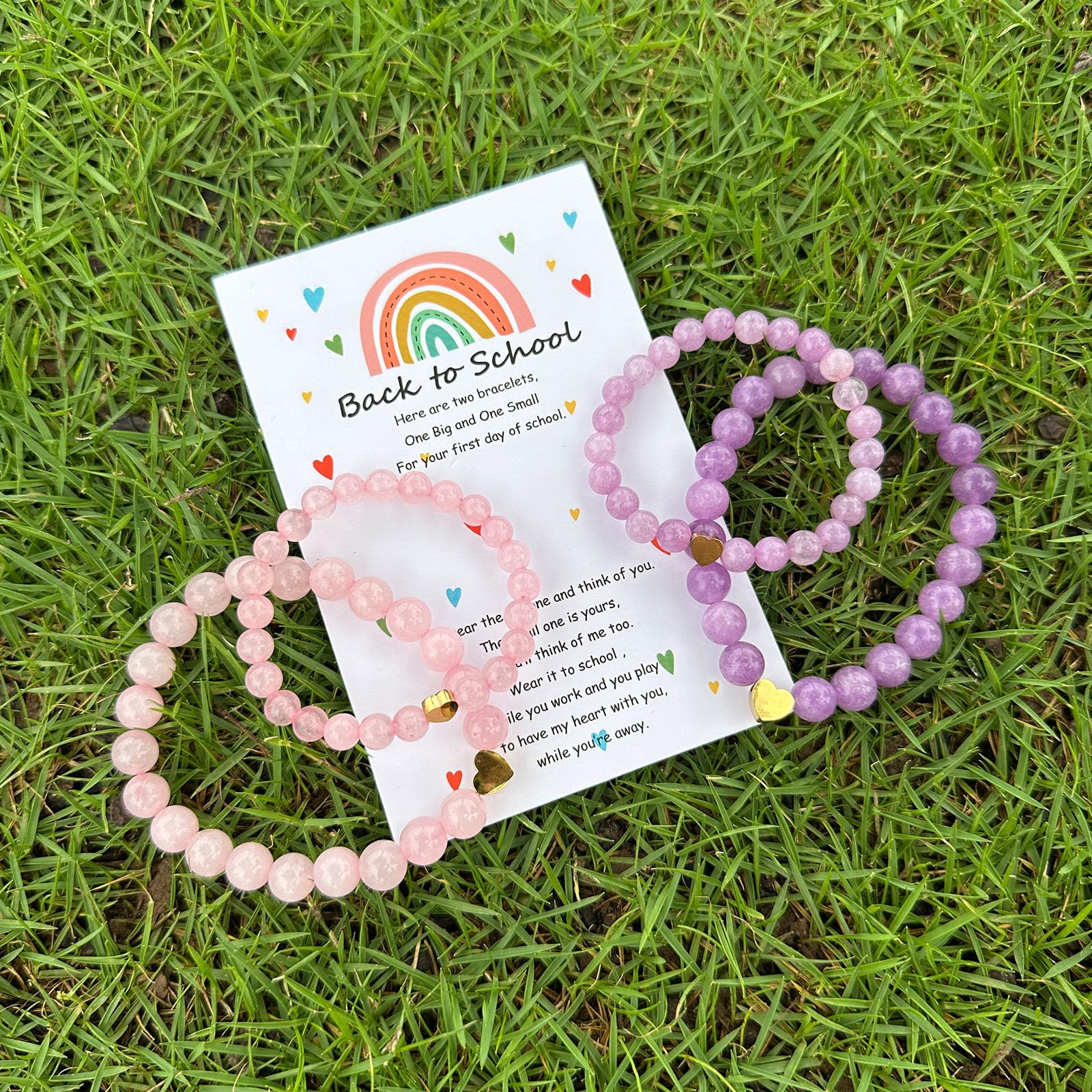 Back to School Bracelets Matching Heart Mommy and Me Wish Strings Bracelet Set First Day of School Gifts (Pink)