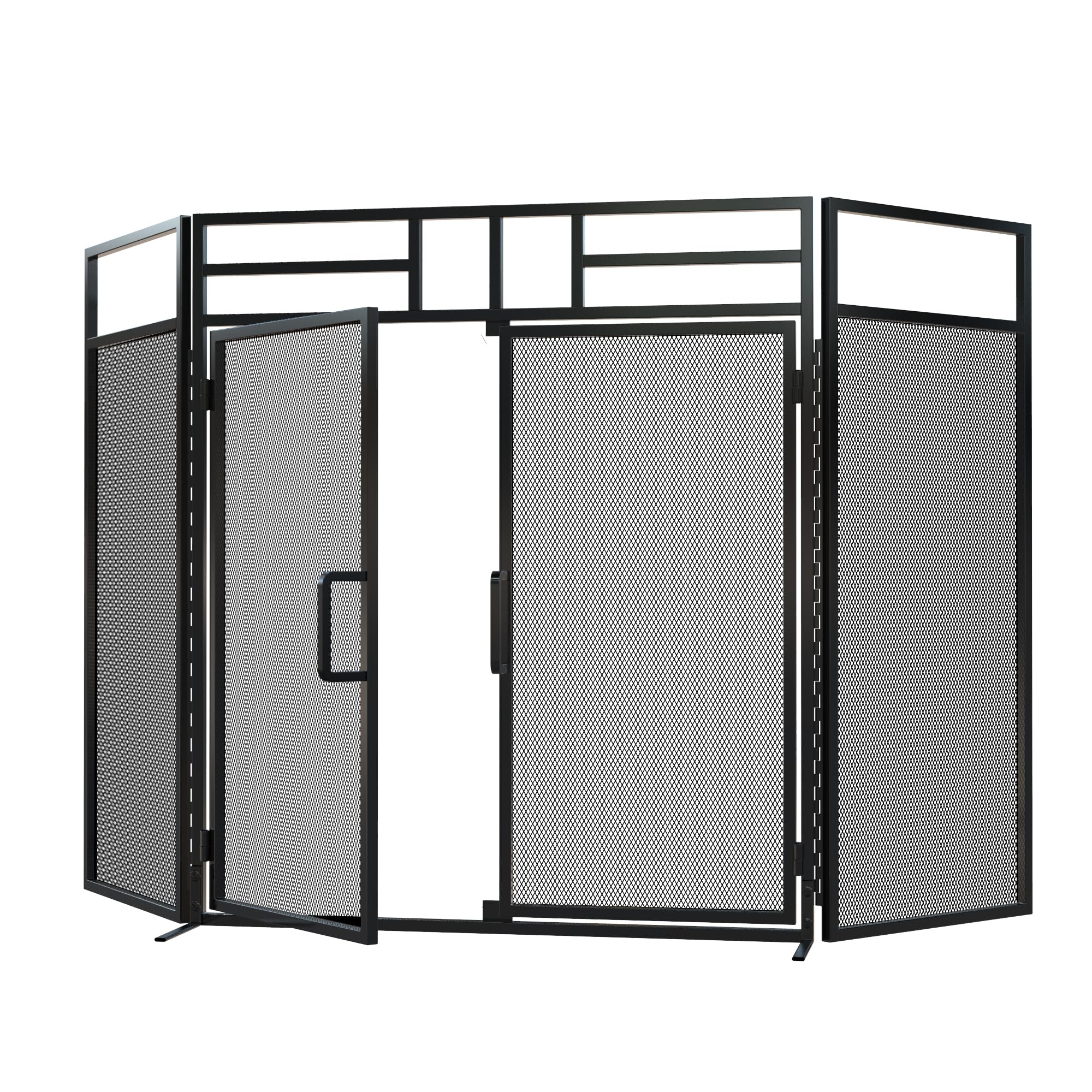 Fire Beauty 3-Panel Folding Fireplace Screen with Magnetic Hinged Doors, Solid Wrought Iron Panels Fire Spark Guard