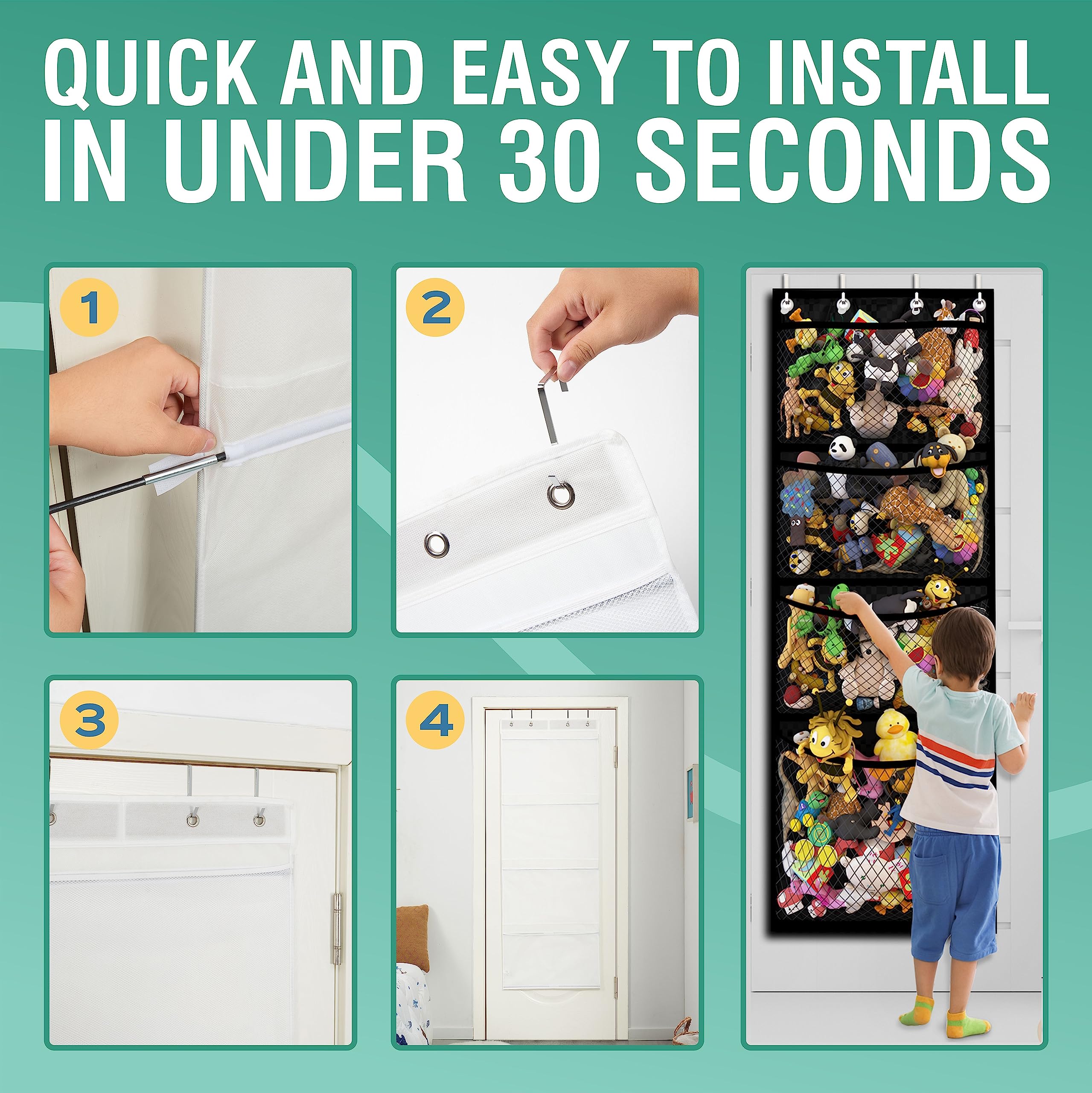 Honeyera The Original Stuffed Animal Storage (Patented) - Over Door Organizer for Stuffies, Toy Plush/Hammock Baby Hanging Storage Net Big Girls Toddler Large Bag Animals (Black)