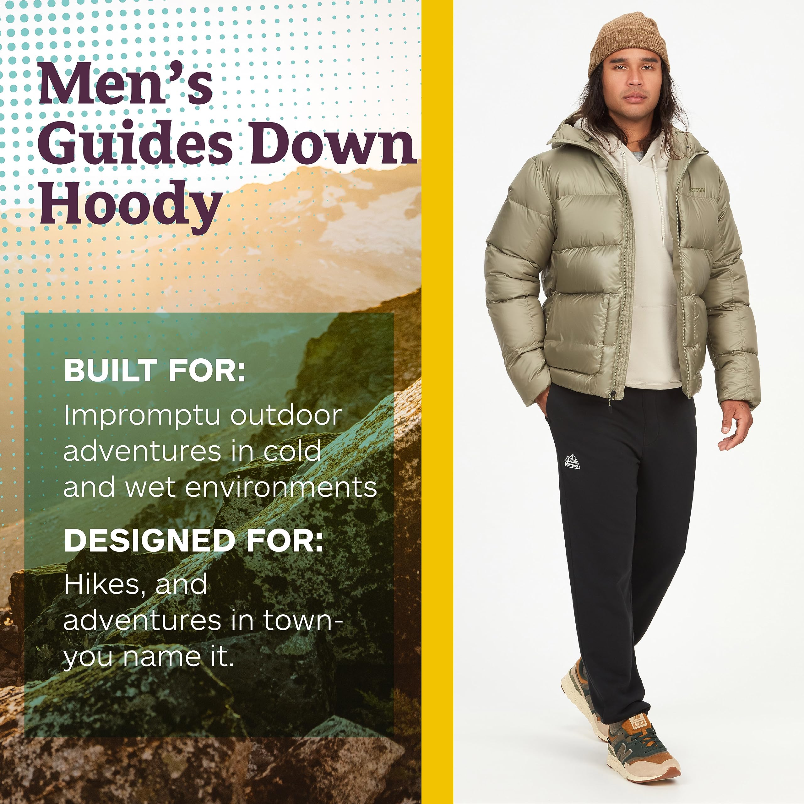 MARMOT Men’s Guides Hoody Jacket | Down-Insulated, Water-Resistant, Lightweight, Vetiver, Medium