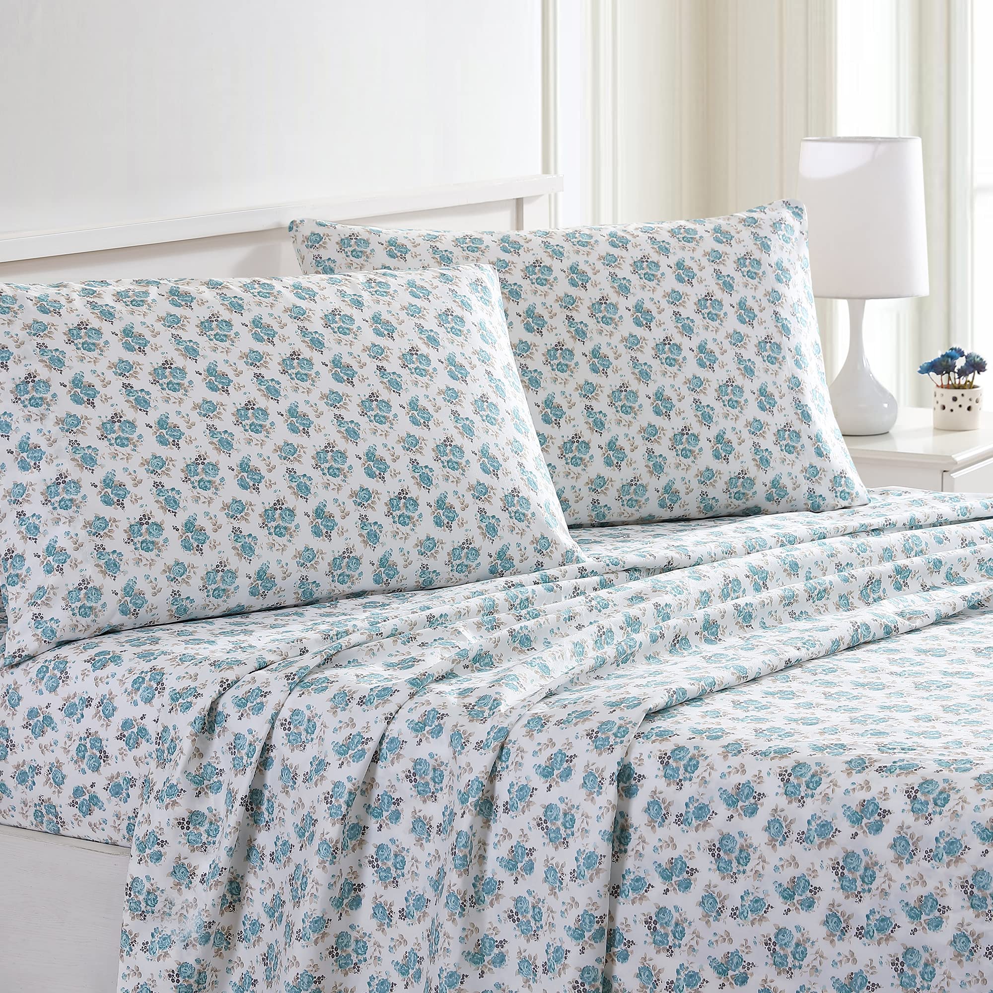 Modern Threads Printed 4-Piece Extra Soft Bedding Sheets & Pillowcase Set, Deep Pocket up to 16 inch Mattress Forever Roses Cal King