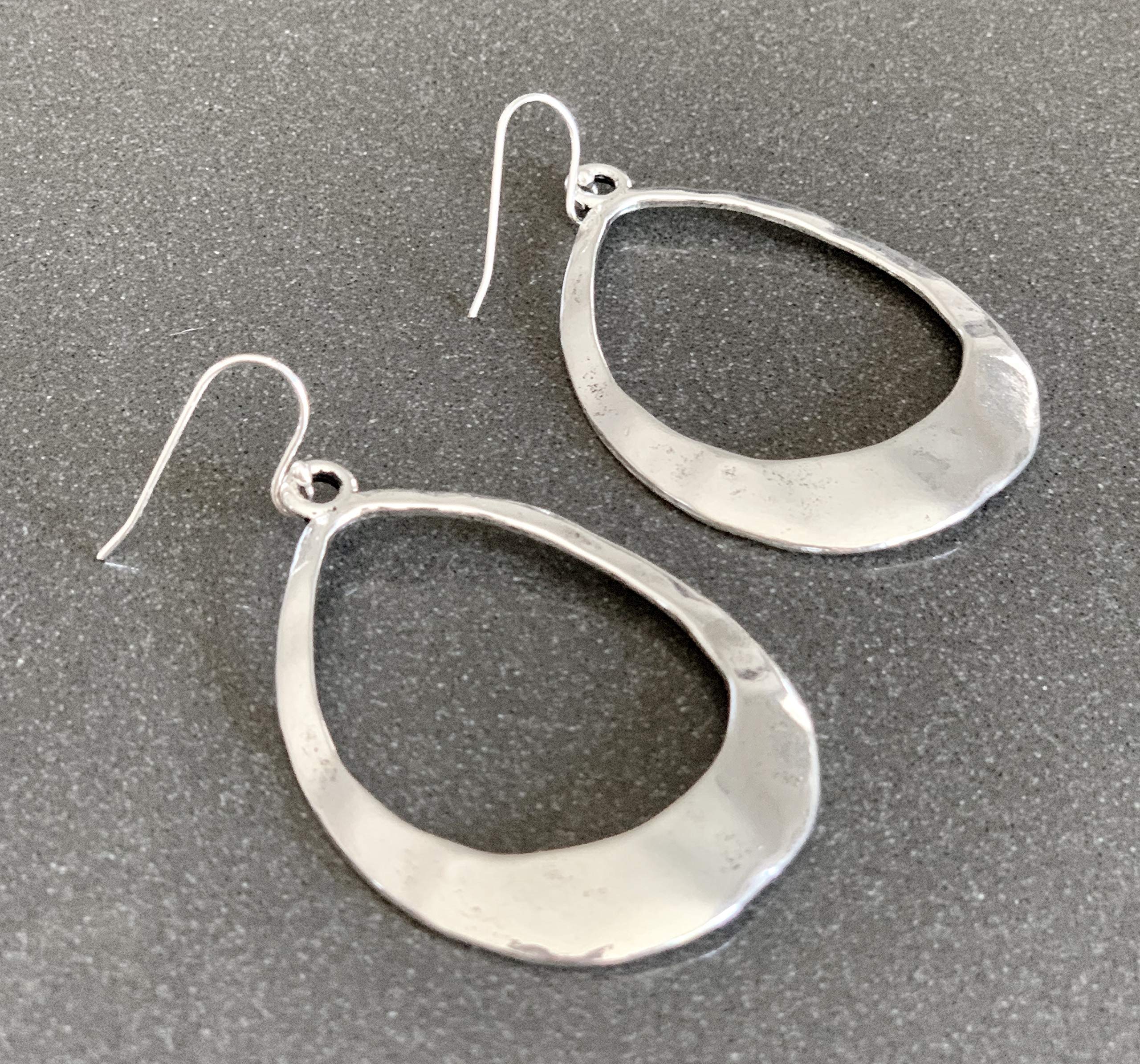 Large Teardrop Hoop on Sterling Silver Earrings Bohemian Boho Statement Jewelry