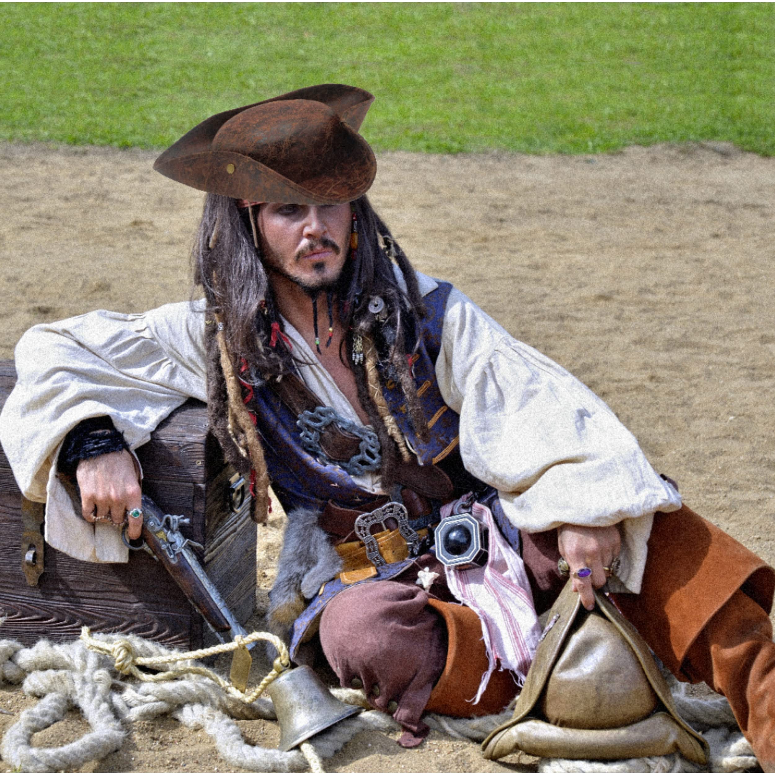 4E's Novelty Brown Faux Leather Pirate Hat for Adult Men Women Tricorn Hat for Halloween Pirate Costume Accessories