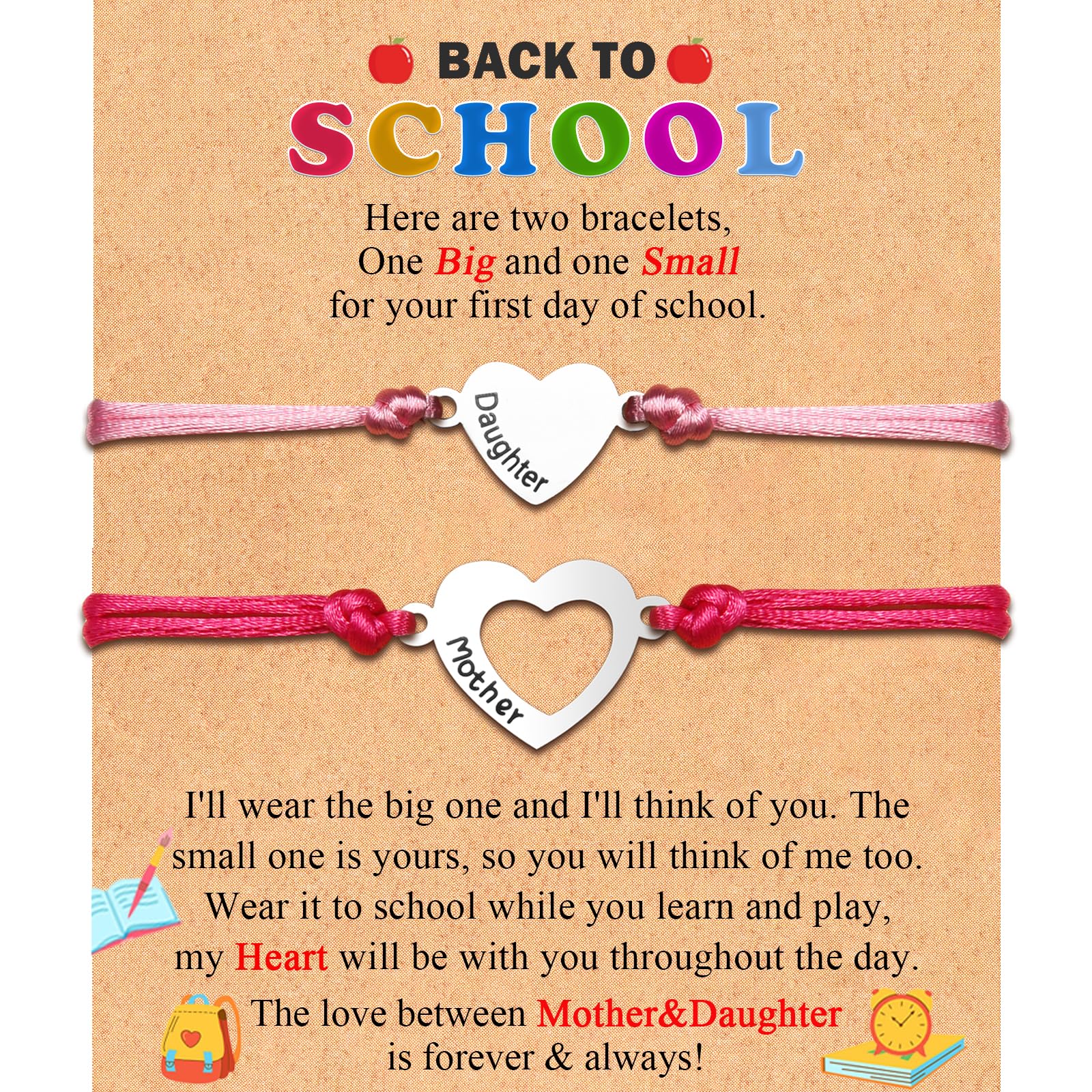 FIEEFX Back to School Gifts Bracelet for Mother and Daughter Bracelets Set for 2 First Day of School Bracelet Gifts for Daughter Girls Kindergarten Preschool Pre k 1st 2nd Grade