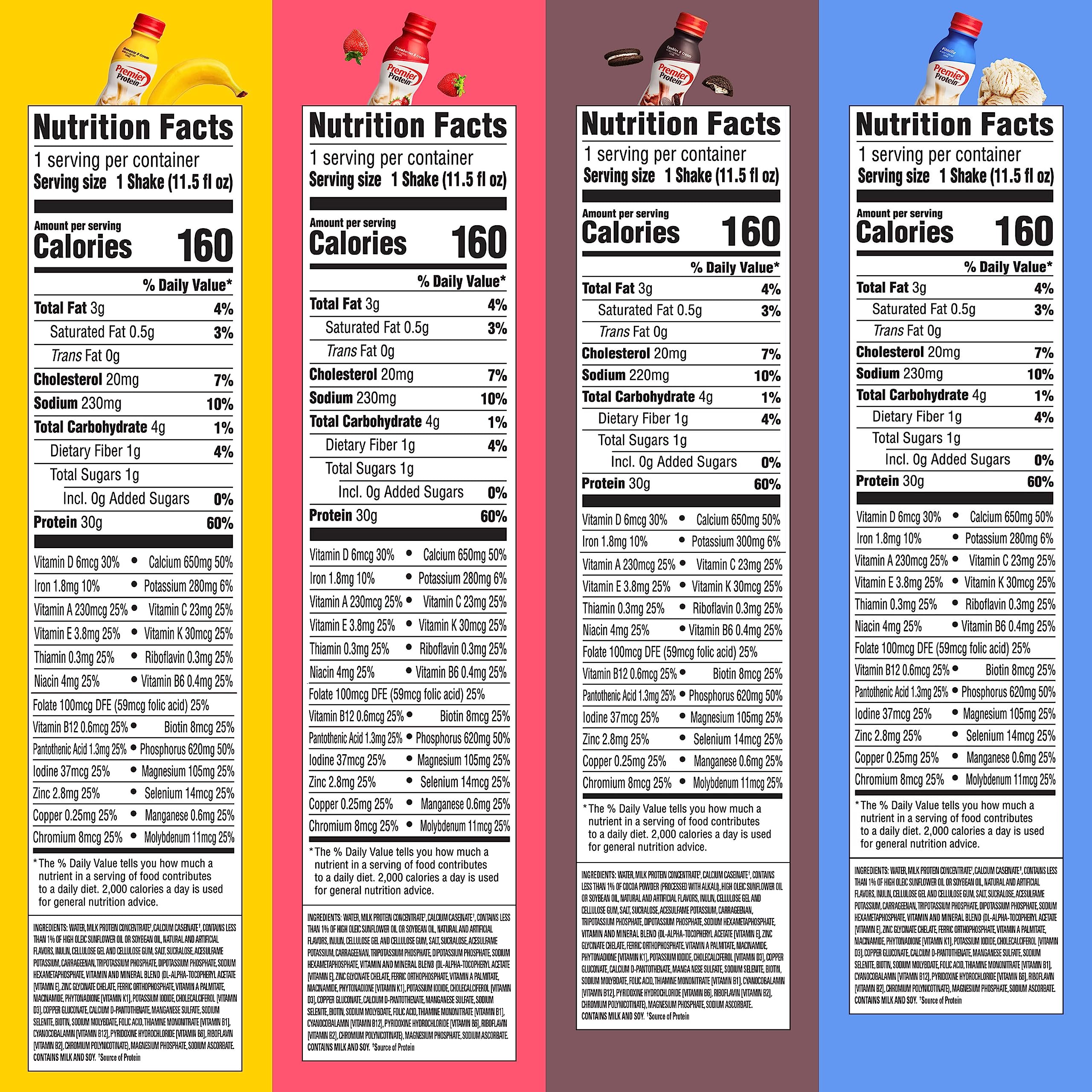Premier Protein, Protein Shake, 8 Flavor Variety Pack, 30g Protein, 1g Sugar, 24 Vitamins & Minerals, Nutrients to Support Immune Health 11.5 Fl Oz (8 Pack)