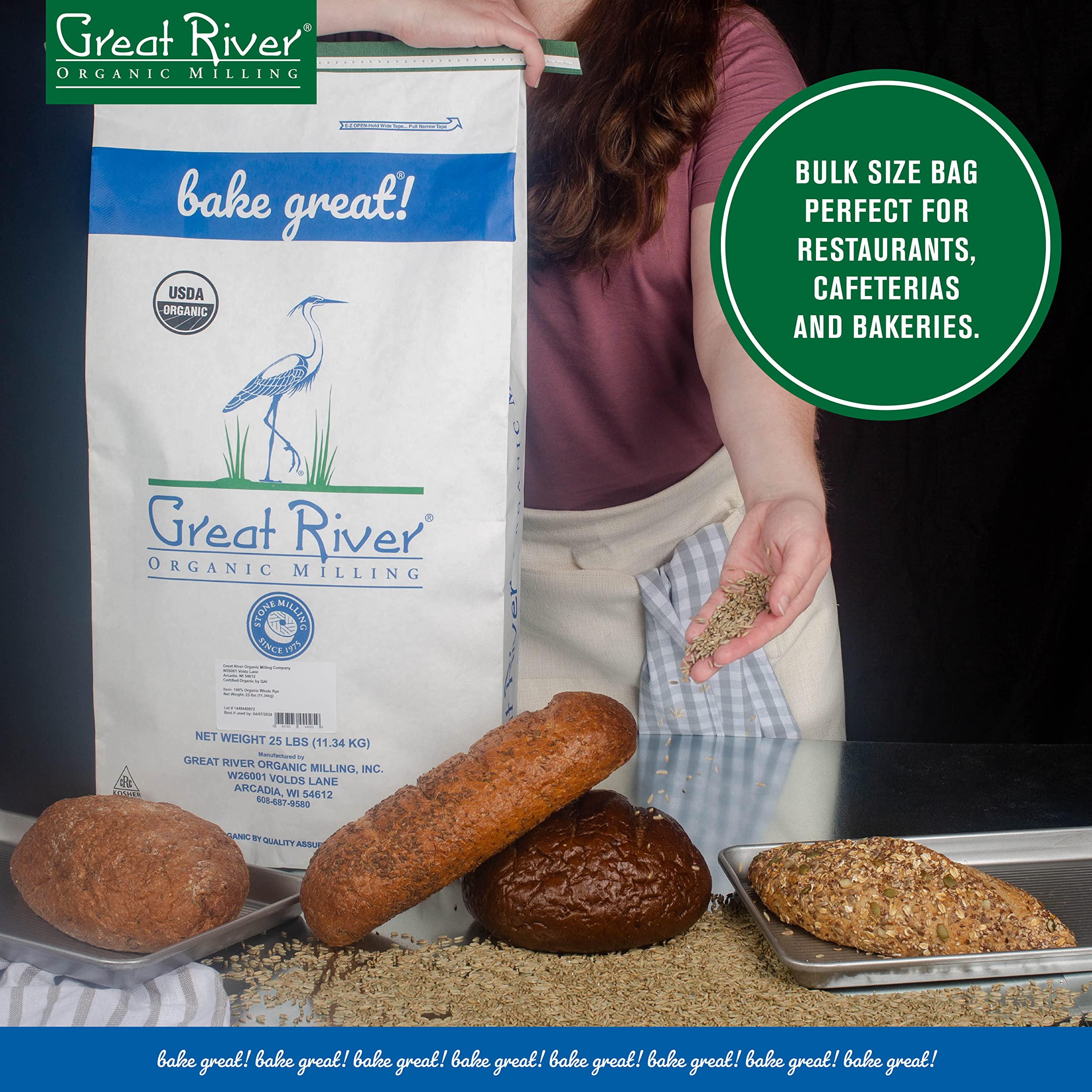 Great River Organic Milling, Whole Grain, Rye Grain, Organic, 25-Pounds (Pack of 1)