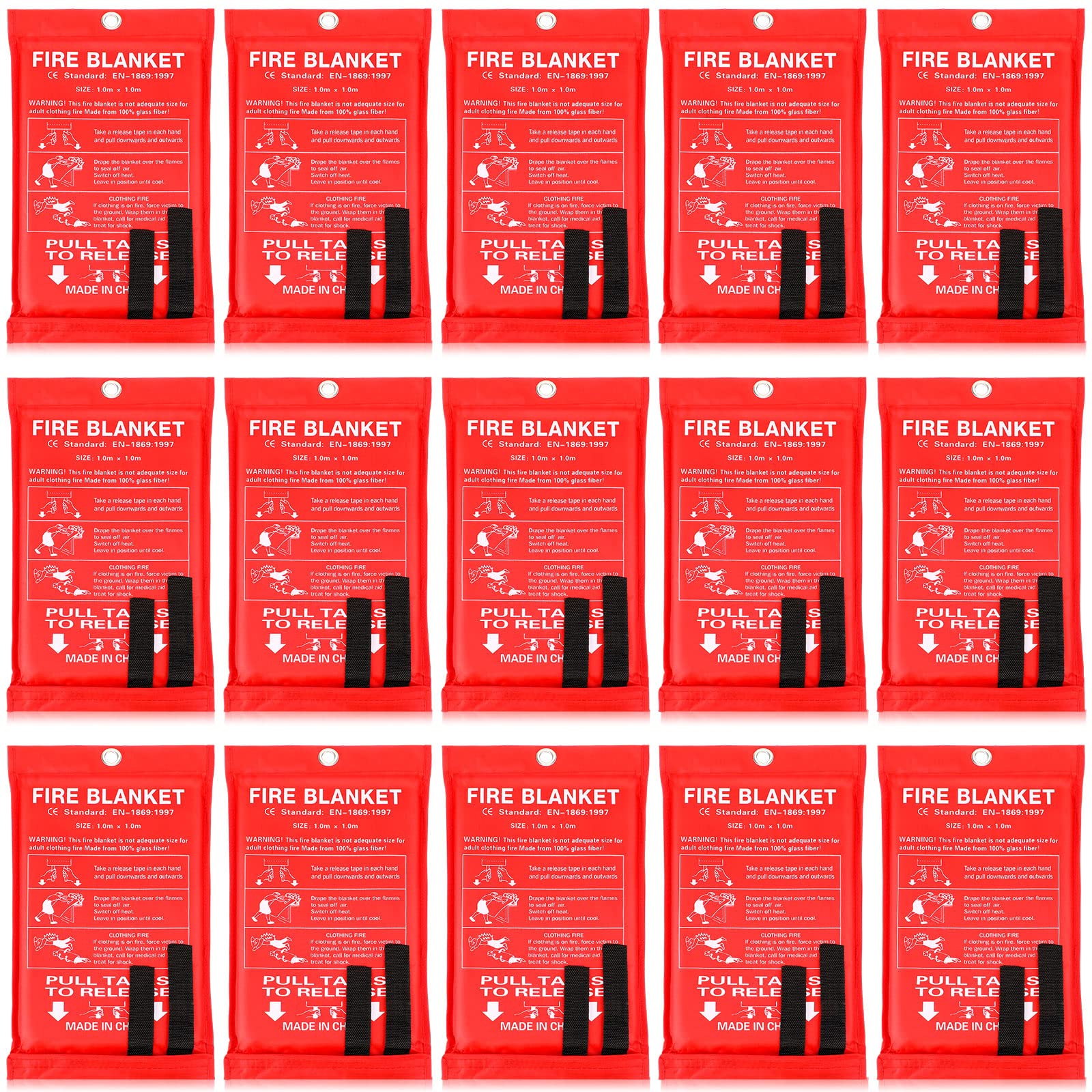 15 Pack Fire Blanket Fiberglass Fire Emergency Blanket Flame Retardant Blanket Fire Suppression Safety Blanket Fireproof Survival Safety Cover for Kitchen Home House Car Office, 39 x 39 Inch (Red)