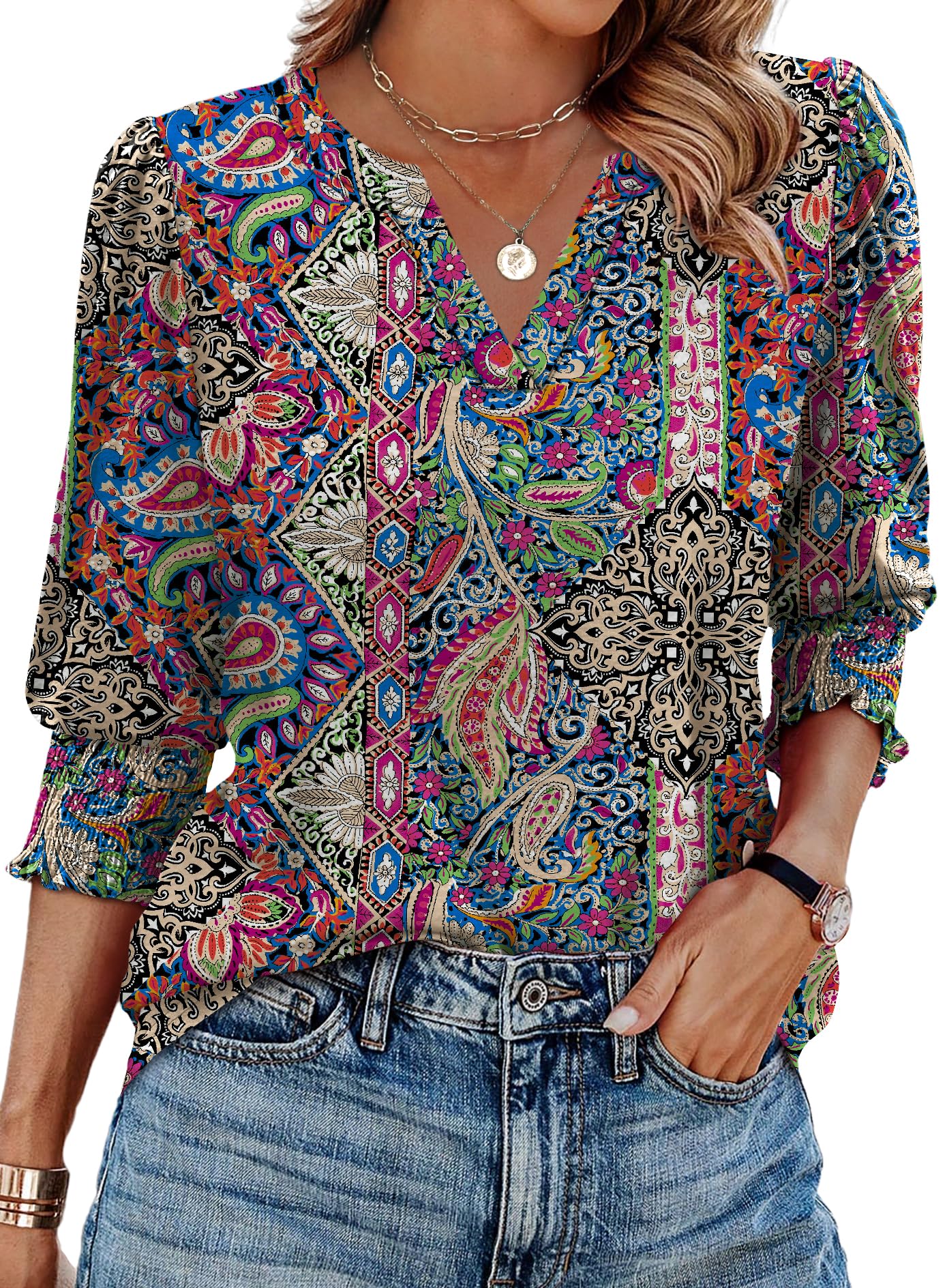 Womens Blouses Dressy Casual 3/4 Sleeve Summer Shirts for Women 2025 Trendy Tunic Tops for Women Loose Fit Dressy L