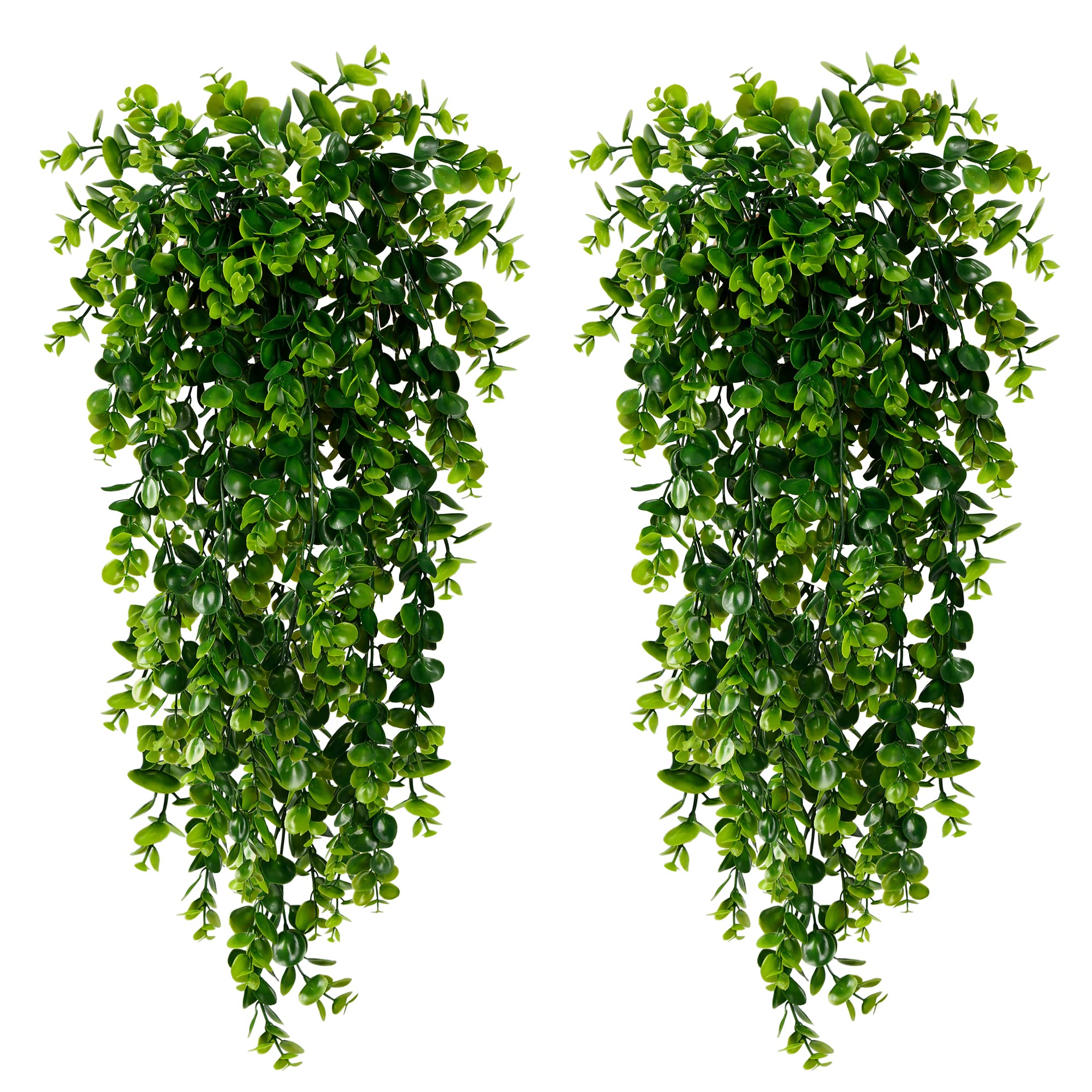 Sggvecsy 4 Pack Artificial Hanging Plants Fake Hanging Plant Faux Hanging Eucalyptus Plants UV Resistant Plastic Plants for Indoor Outdoor Room Wall Wedding Patio Porch Decor