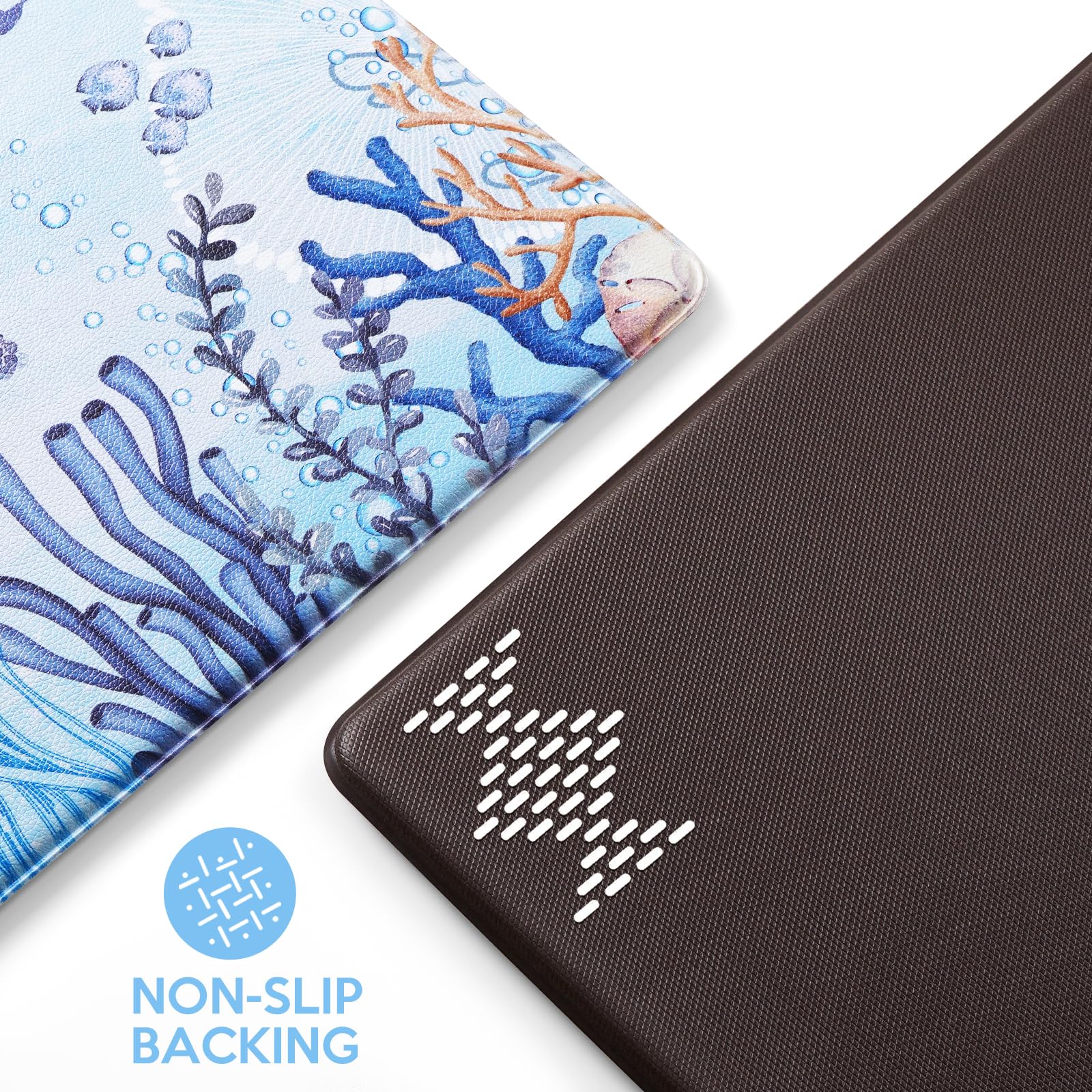 ASPMIZ Ocean Kitchen Rugs Sets of 3 Non Slip Washable, Sea Turtle Anti Fatigue Kitchen Mat Cushioned, Waterproof Nautical Coral Kitchen Floor Mats Runner Rug, 17'' x 60'' + 17'' x 47'' + 17'' x 30''