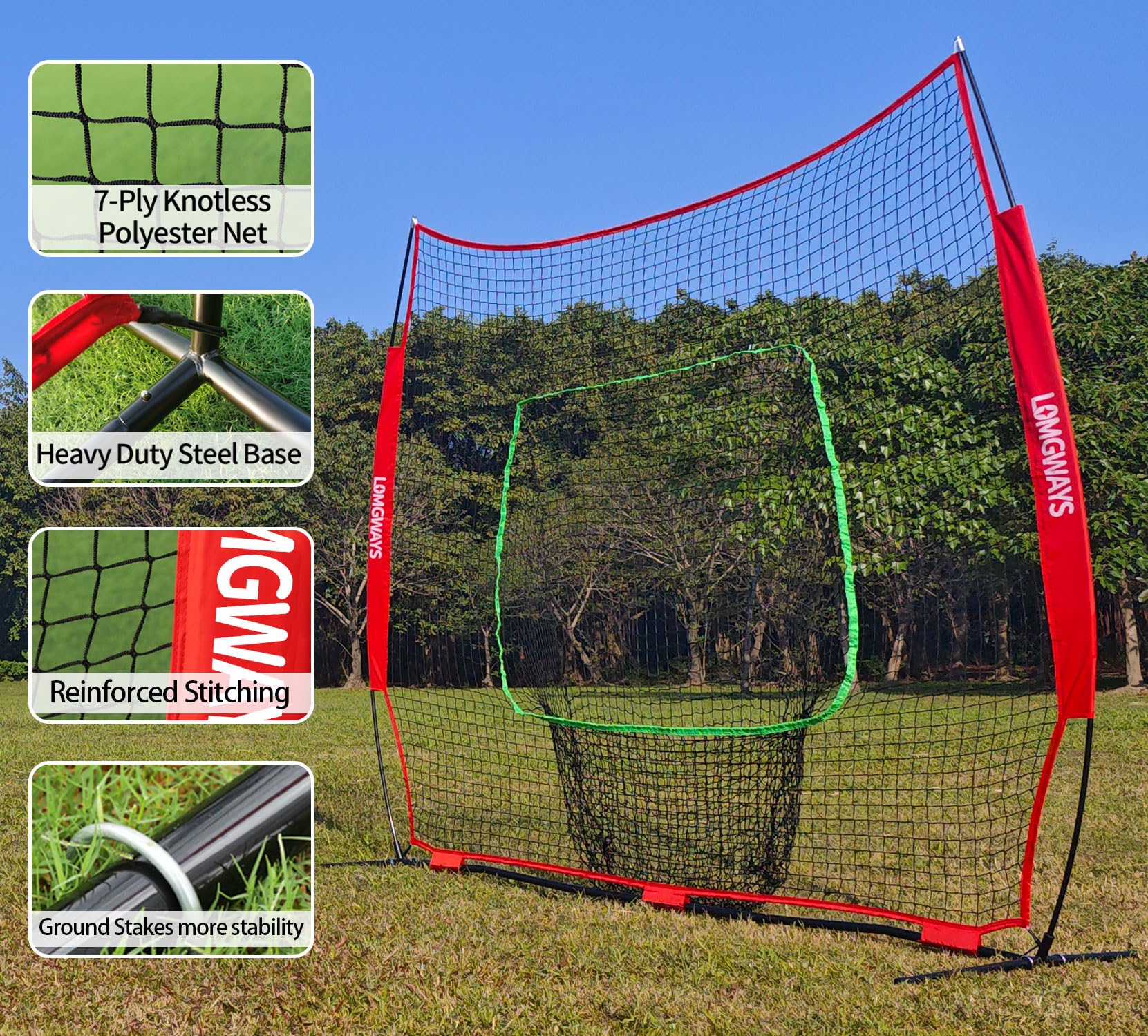 LOMGWAYS 8x8 ft Baseball & Softball Practice Net with Steel Frame for Batting, Hitting, Pitching, Portable Baseball Batting Net with Carry Bag, Great for All Levels