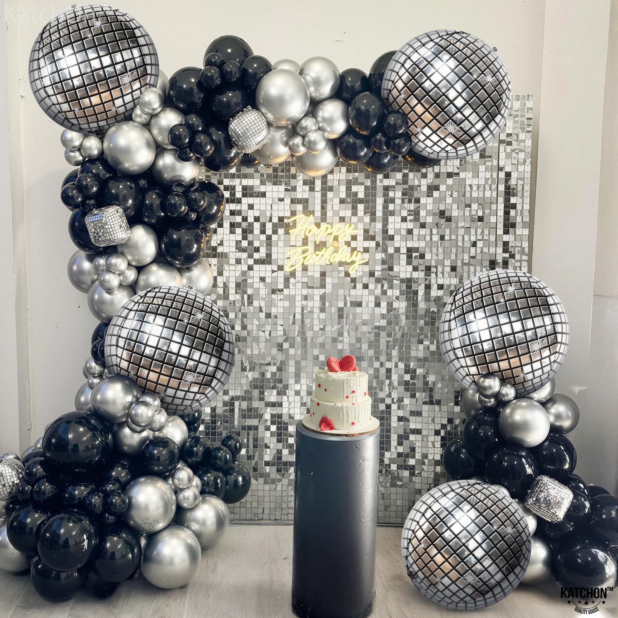 KatchOn, Silver Disco Ball Balloons - Huge 22 Inch, Pack of 6 | 4D Sphere Balloons for Disco Party Decorations | Anniversary, Bachelorette, Birthday, Retro Party Decorations | 70s Party Decoration
