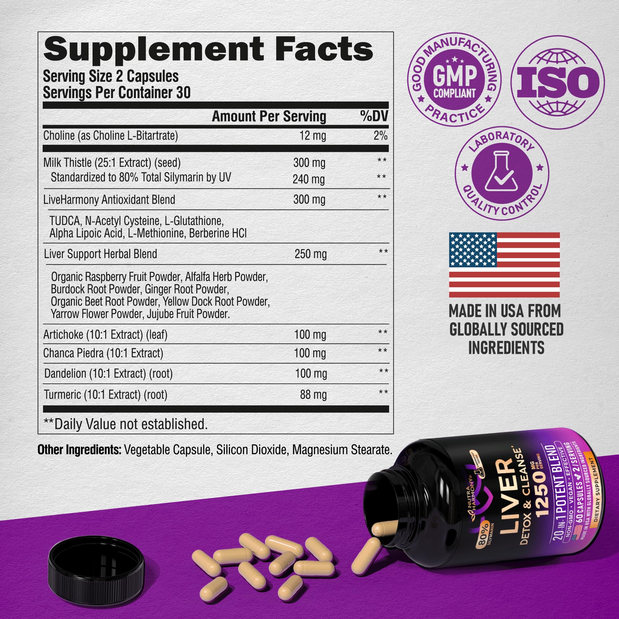 Liver Cleanse Detox & Repair - Milk Thistle | Dandelion | Artichoke | TUDCA | Glutathione & NAC - Effective Liver Health Supplement | 80% Silymarin - Laboratory Tested, Vegan - Made in USA 60 Capsules